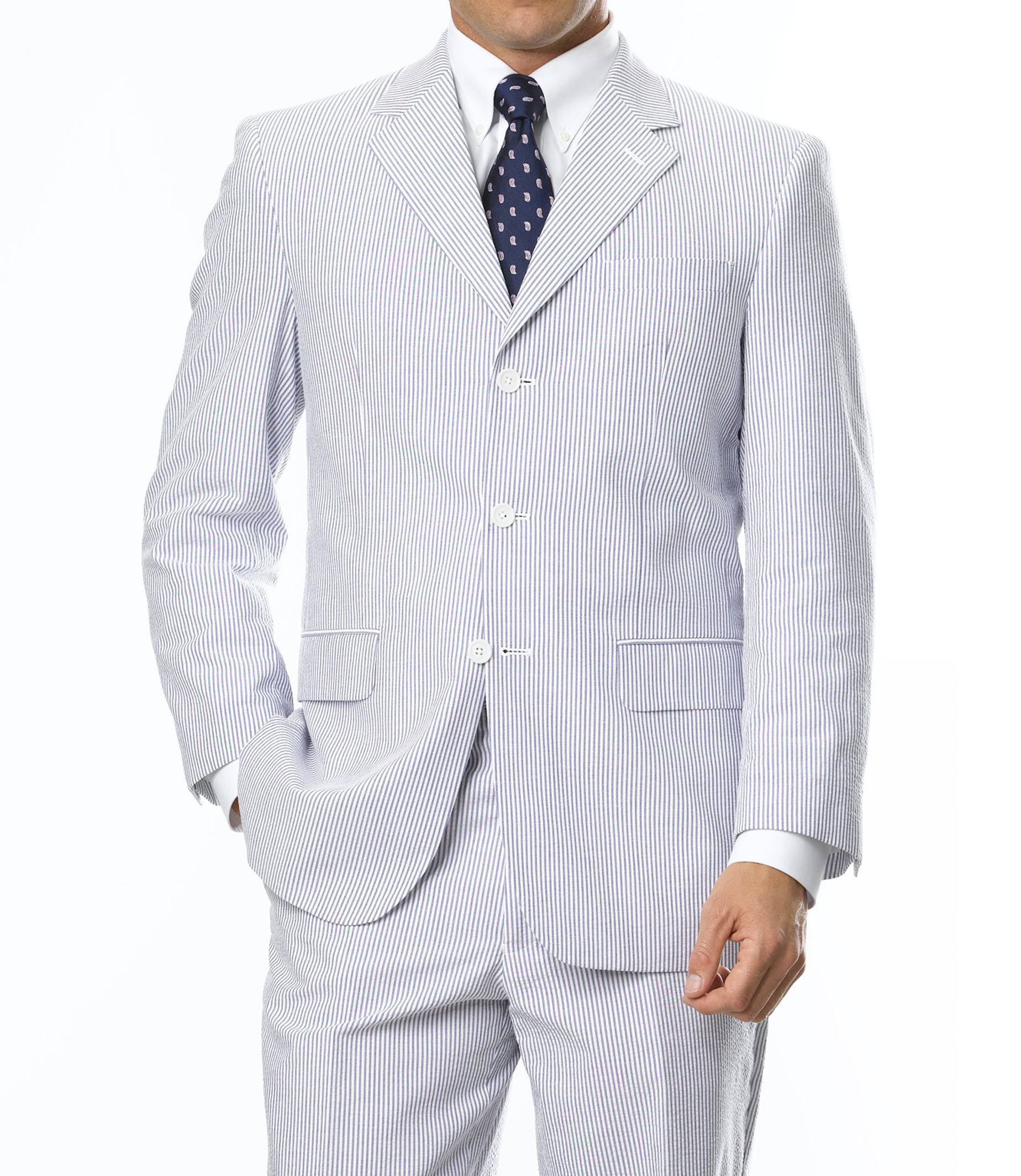 Stays Cool 3-Button Seersucker Suit with Plain Front Trousers