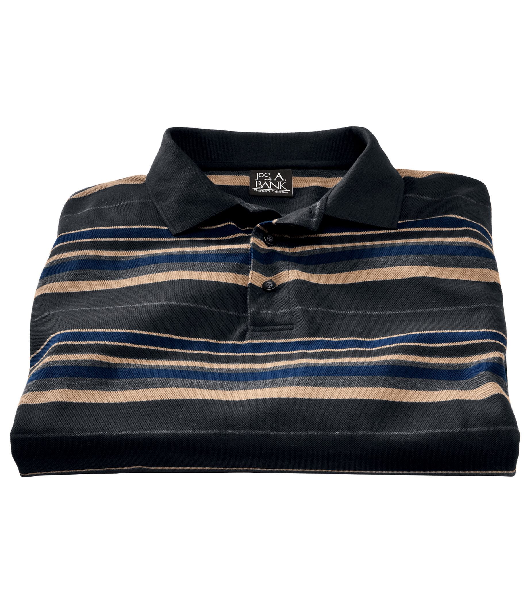 Traveler Long Sleeve Polo Black/Blue/Khaki Stripe- 3 for $99
