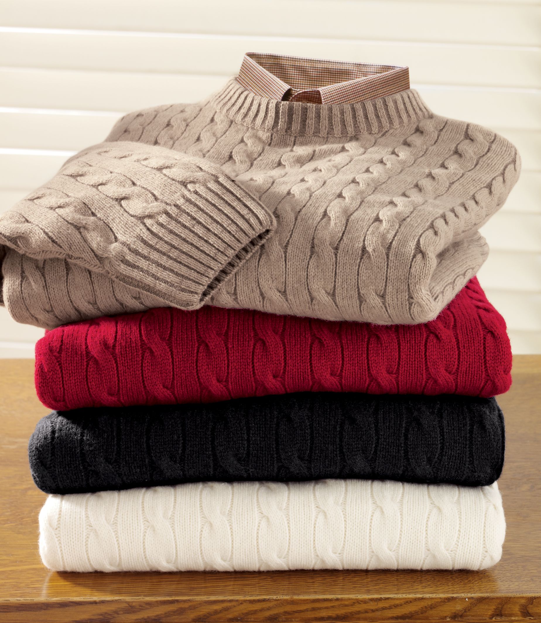 Cable Crewneck Lambswool Sweater- 3 for $99
