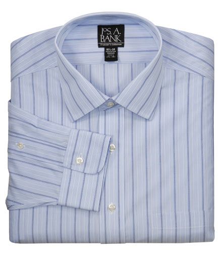 Traveler Spread Collar,Barrel Cuff Multi Stripe Dress Shirt