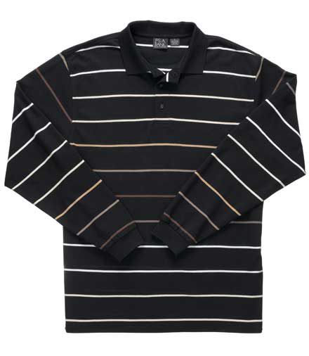 Traveler Long Sleeve Polo Black Multi Feeder Stripe