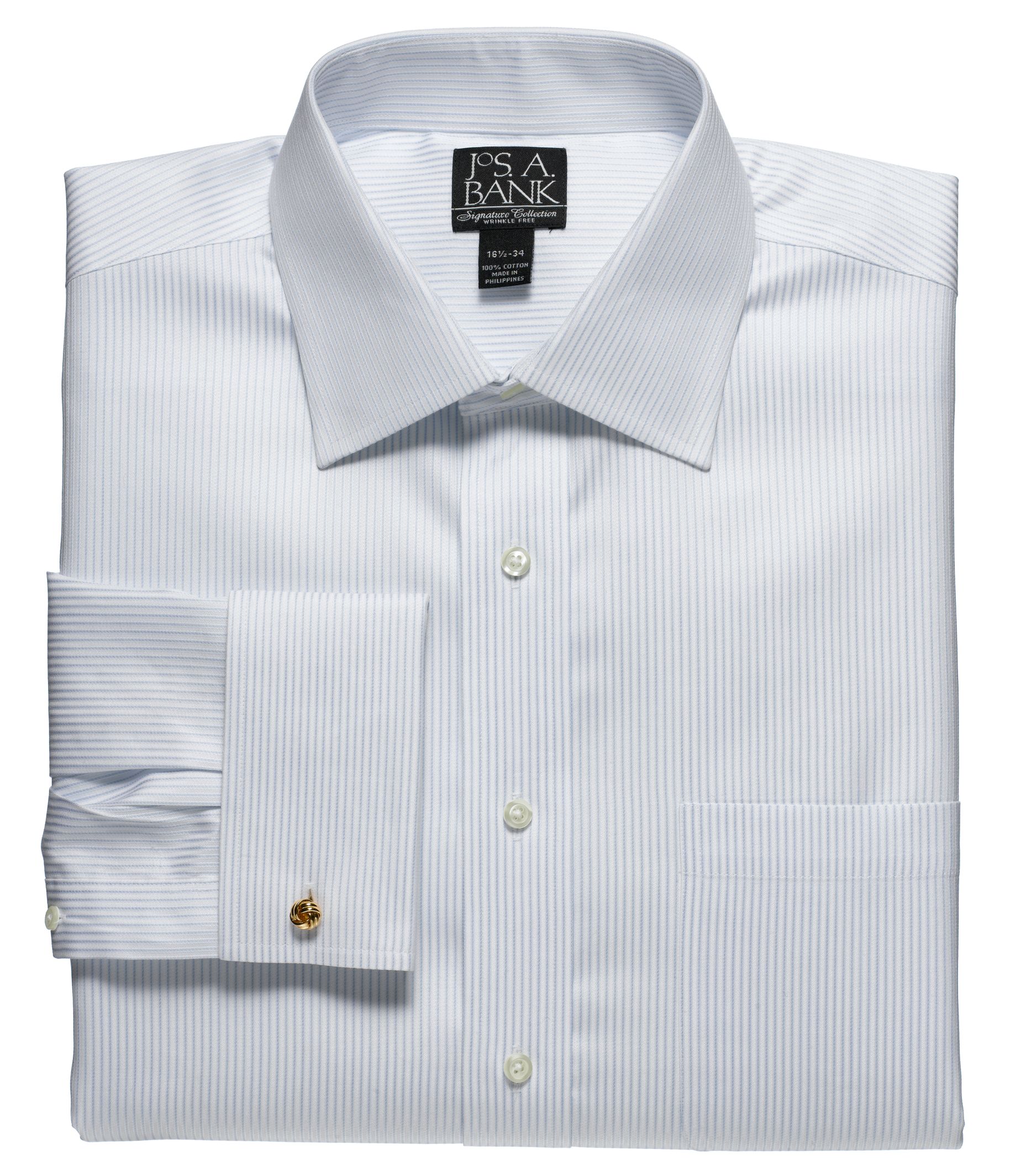 Signature Wrinkle-Free Spread Collar, French Cuff Stripe Dress Shirt