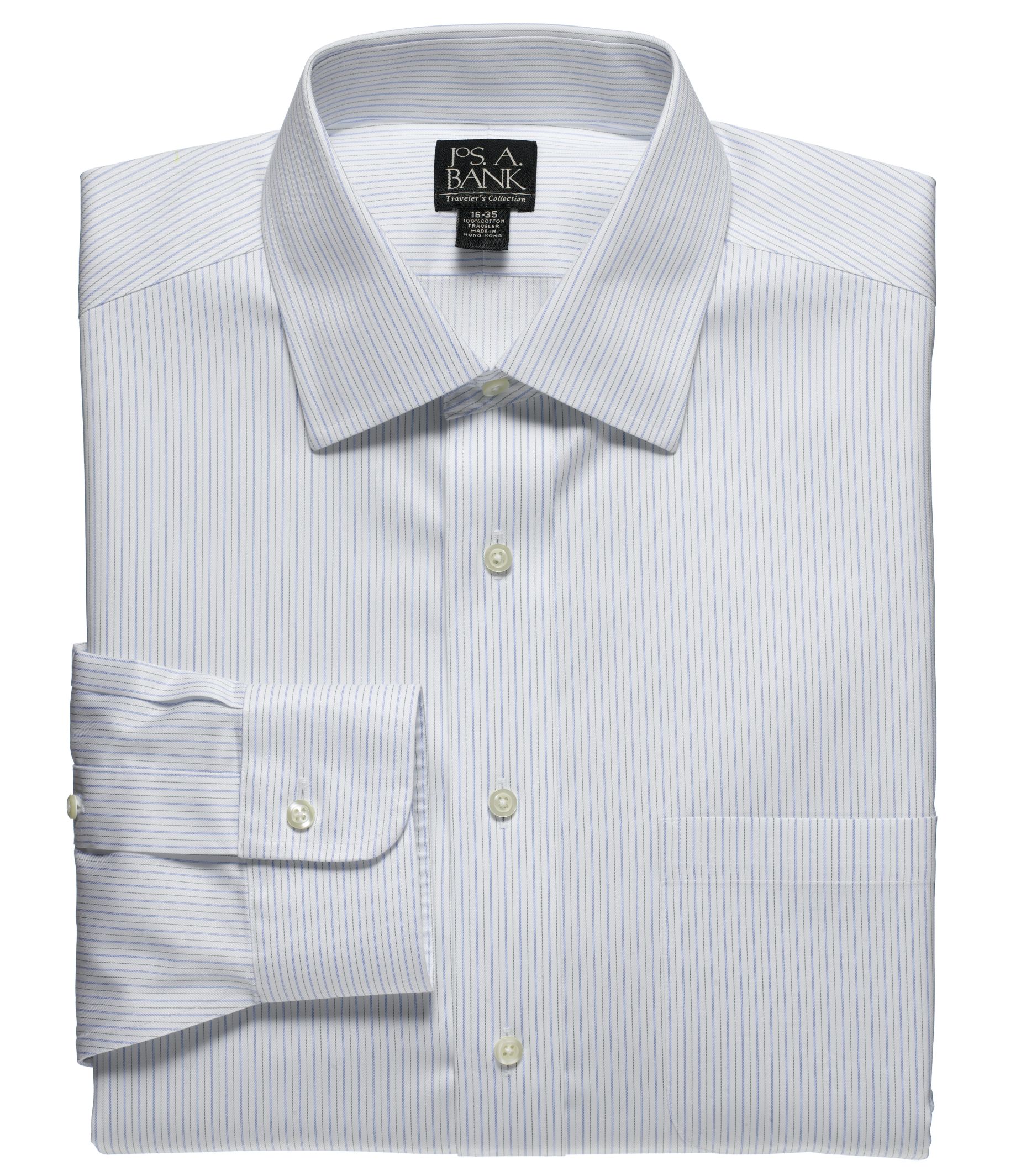 Traveler Pinpoint Spread Collar Stripe Broadcloth Dress Shirt- 2 for $99