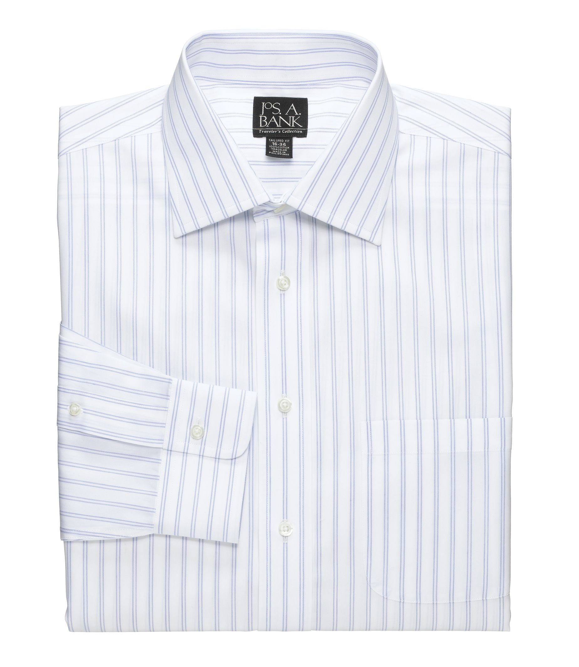 Traveler Tailored Fit Spread Collar Stripe Dress Shirt- 2 for $99