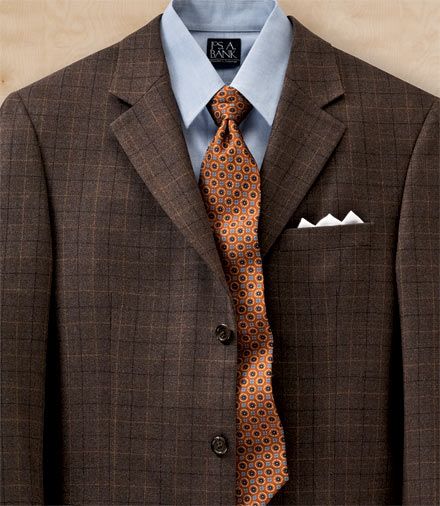 Executive 2-Button Wool Brown/Rust Windowpane Sportcoat
