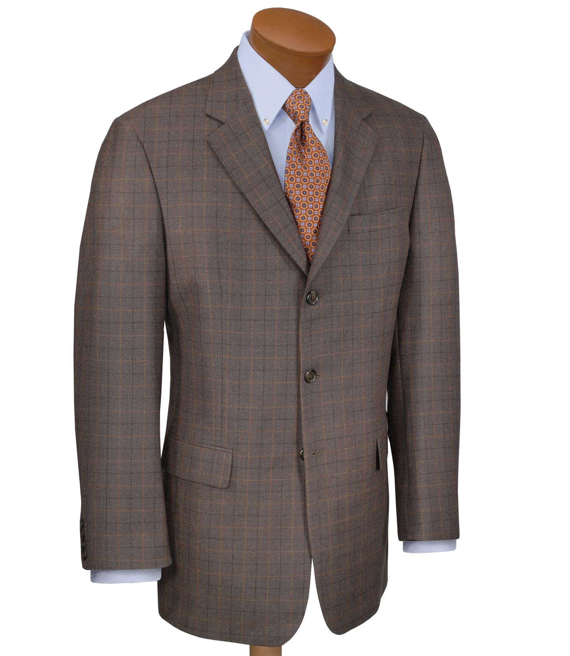 Executive 3-Button Wool Brown/Rust Windowpane Sportcoat
