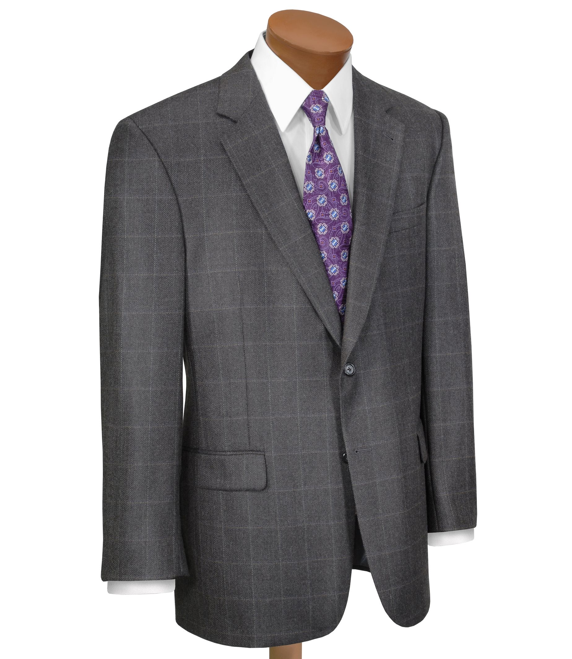 Signature 2-Button Grey Herringbone Windowpane Sportcoat
