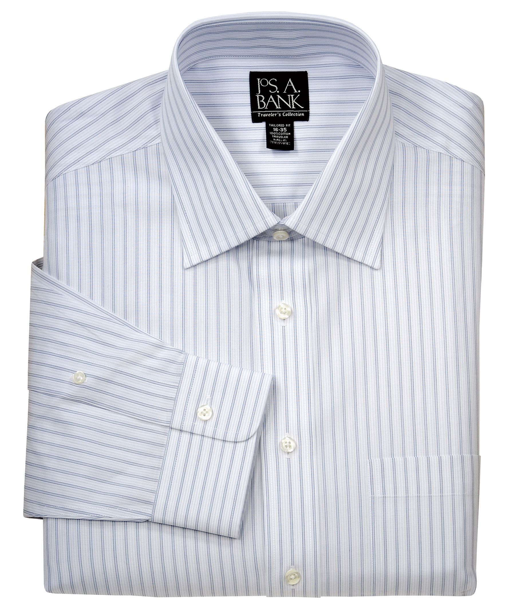 Traveler Tailored Fit Spread Collar Stripe Dress Shirt