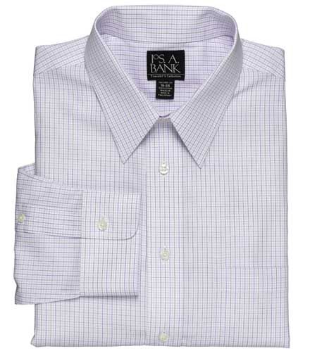 Traveler Tailored Fit Point Collar Plaid Dress Shirt