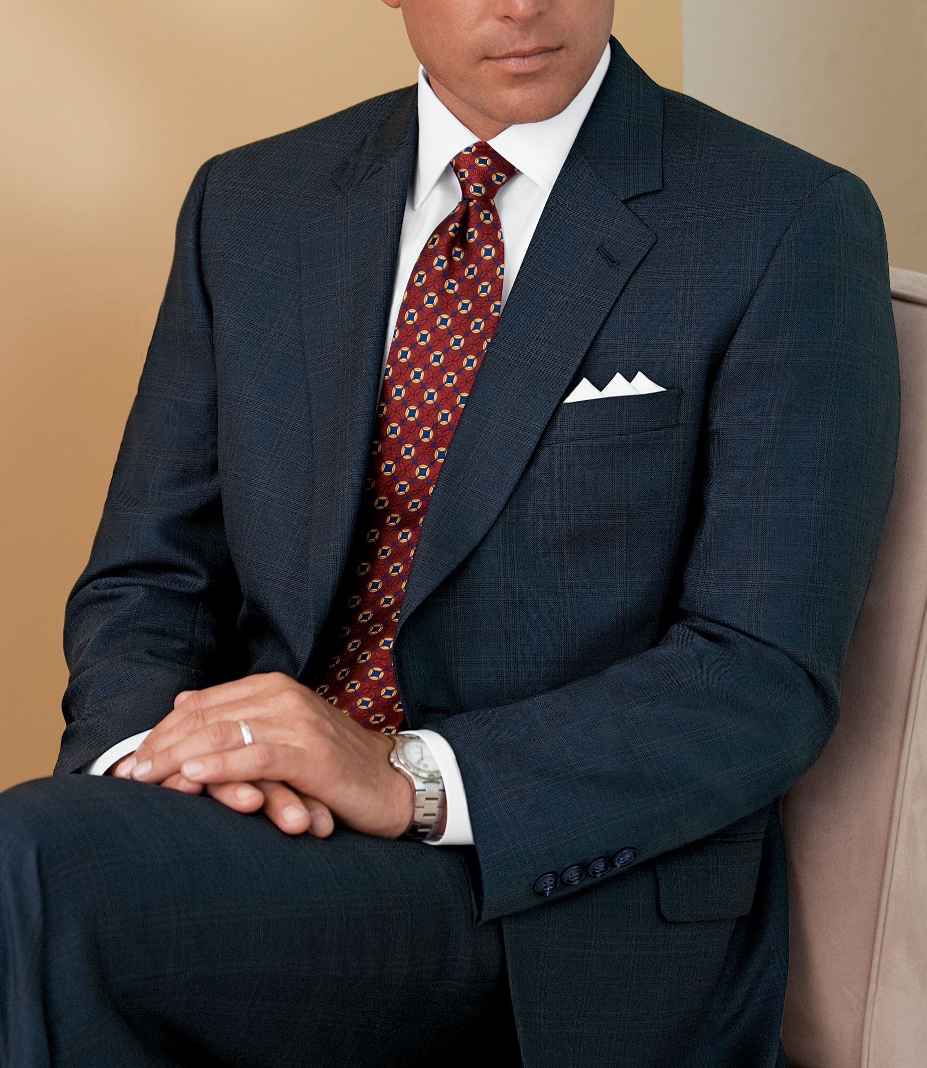 Signature 2-Button Wool Suit- Dark Blue Plaid