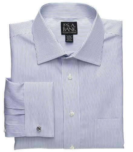 Traveler Tailored Fit Spread Collar French Cuff Twill Stripe Dress Shirt- 2 for $129.99