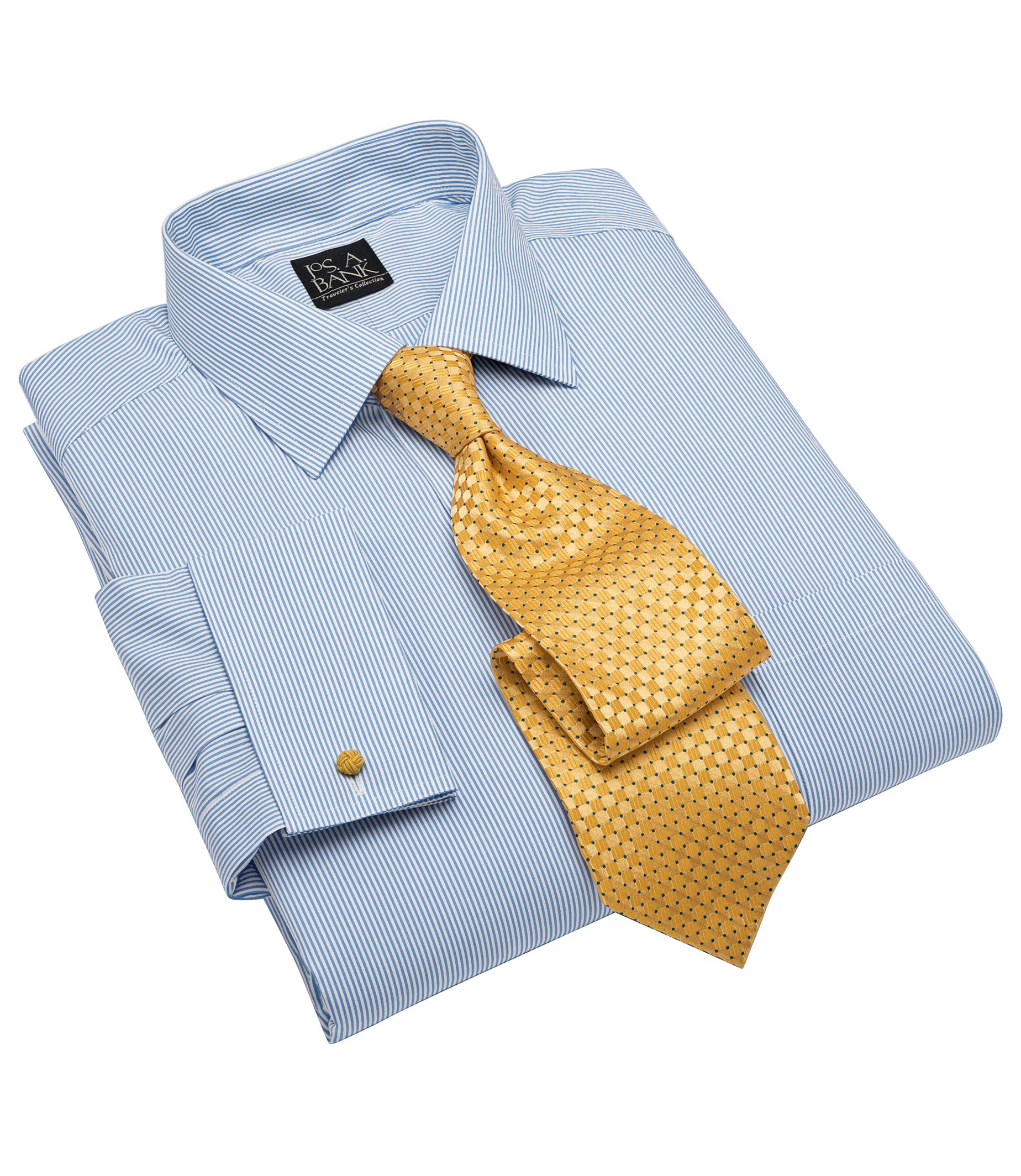 Traveler Thin Line Stripe Spread Collar, French Cuff Dress Shirt- 2 for $99