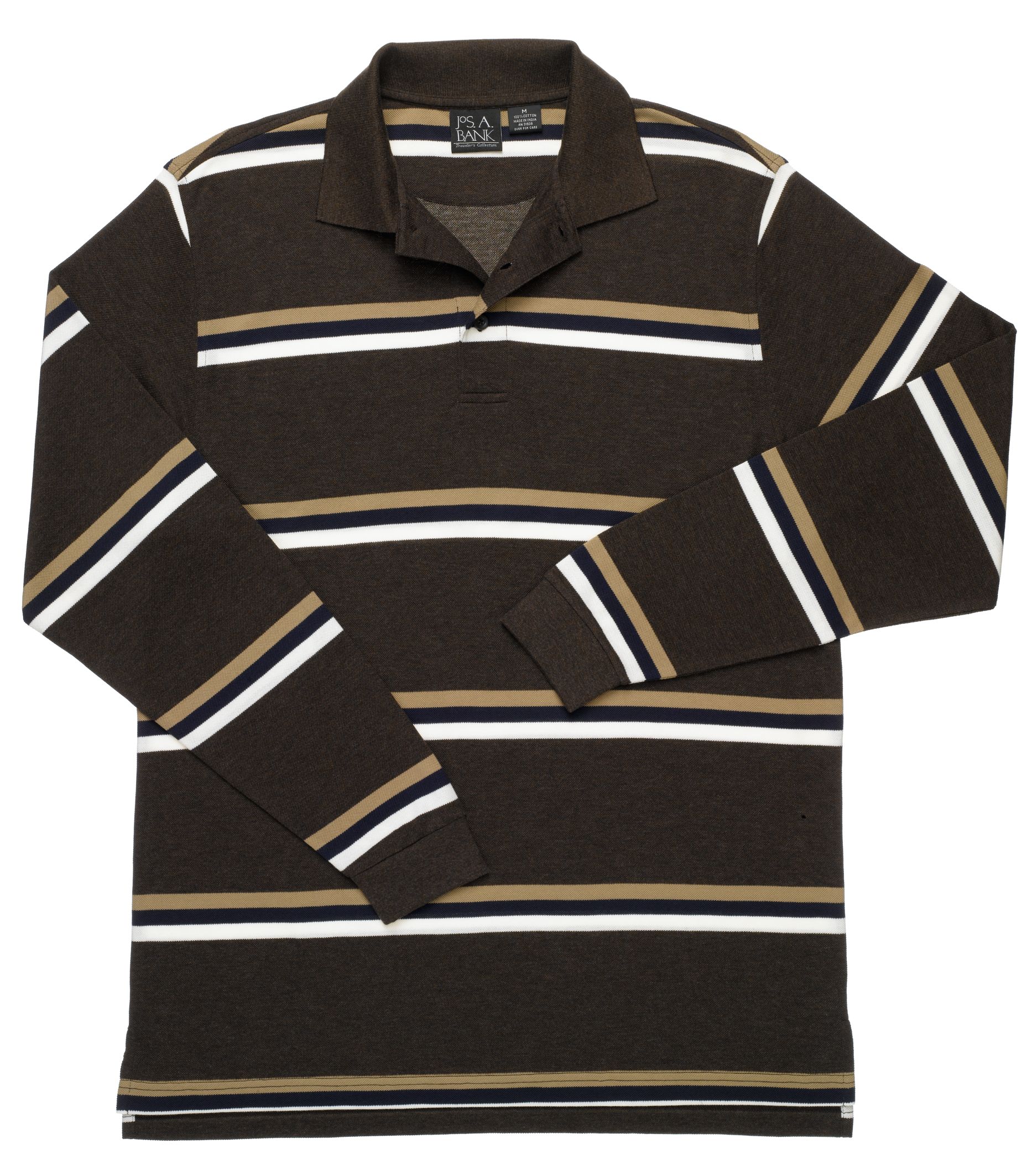 Traveler Long-Sleeve Polo- Brown/Navy/Khaki Stripe
