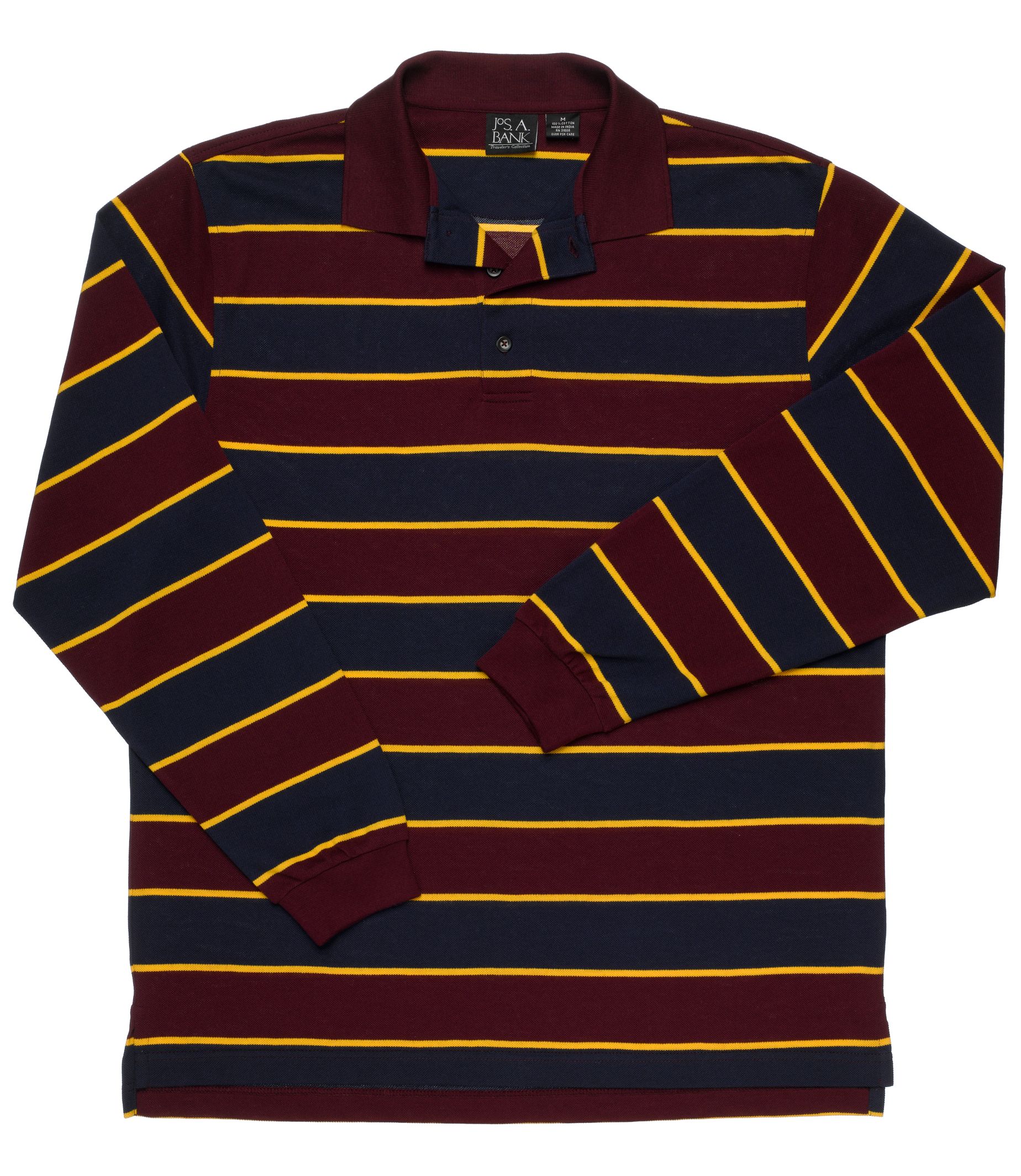 Traveler Long-Sleeve Polo- Navy/Burgundy/Gold Stripe
