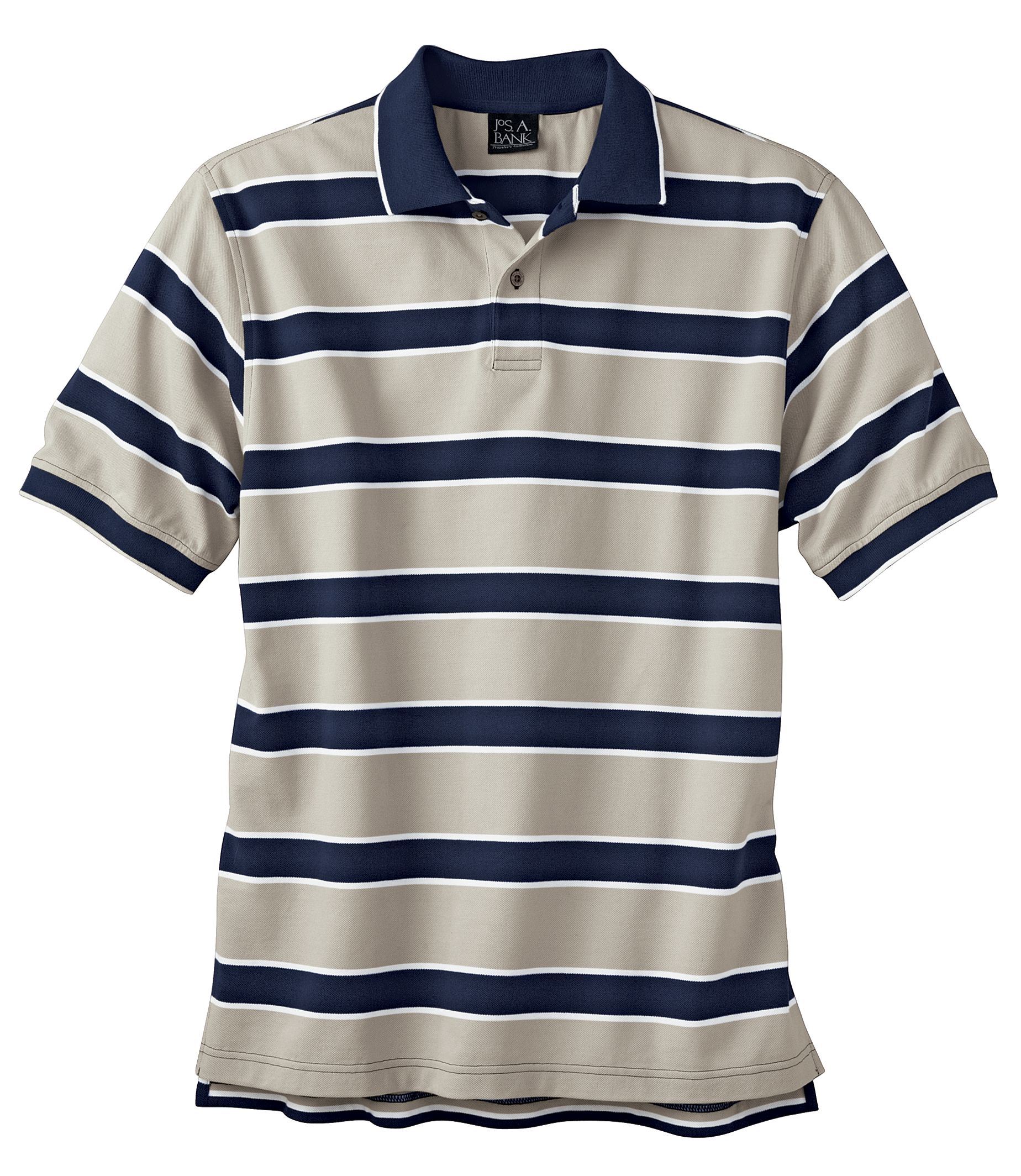Traveler Striped Short Sleeve Pique Polo- Navy/Tan