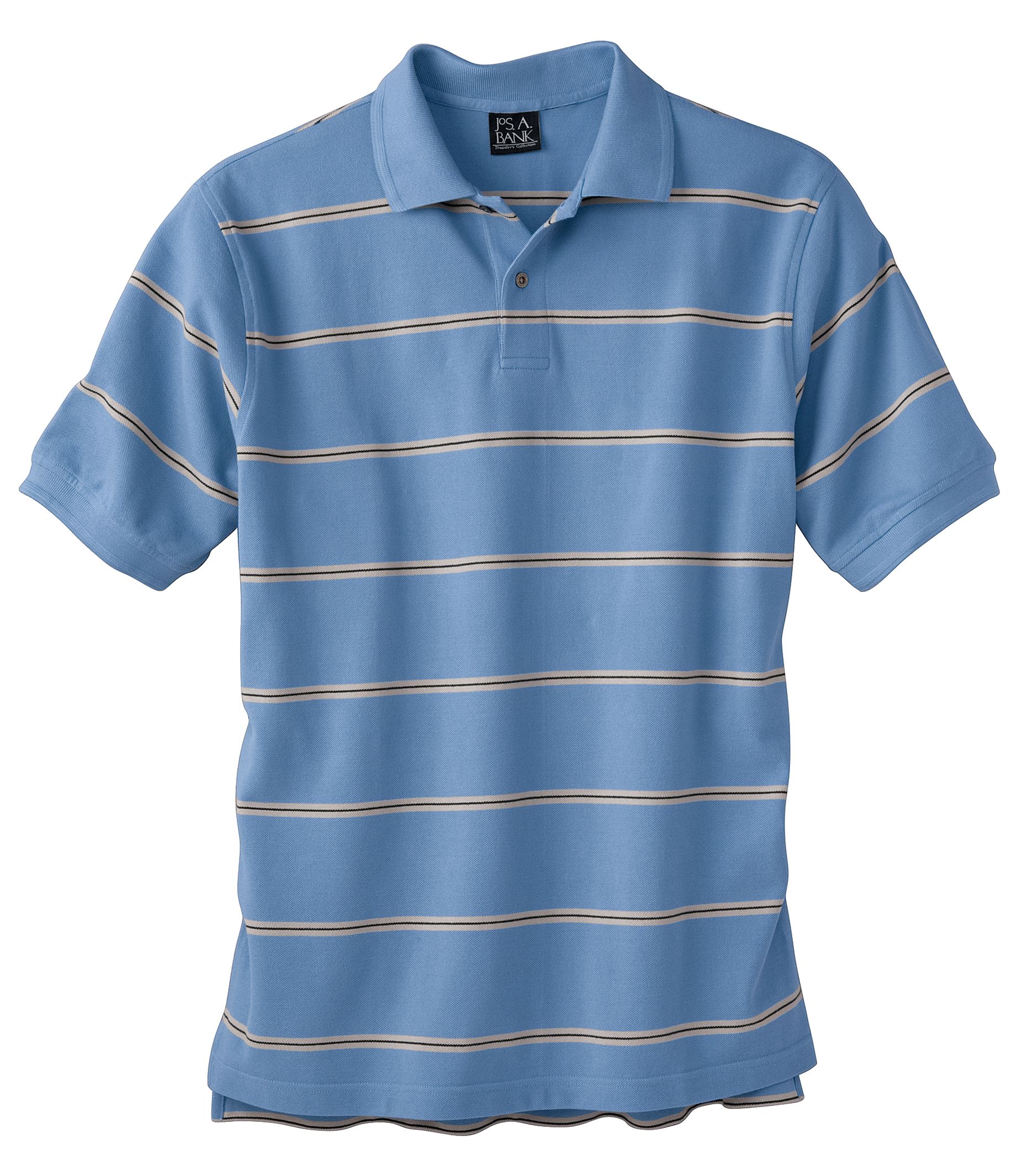 Traveler Striped Short Sleeve Pique Polo- Medium Blue/Navy