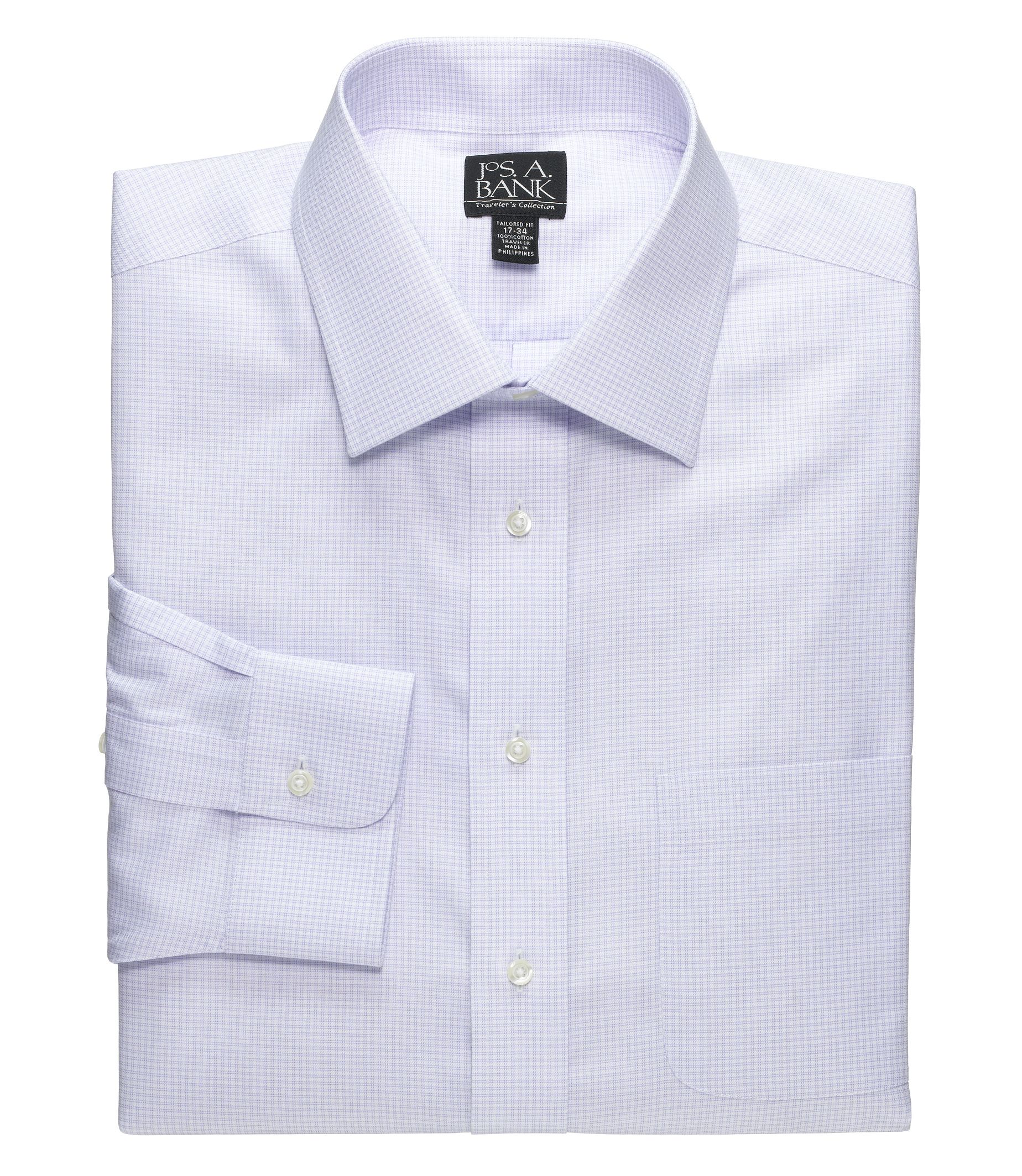 Traveler White Ground Mini-Check Spread Collar Dress Shirt Big or Tall