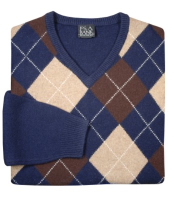 JoS. A. Bank Fine Lambswool Argyle V-neck Sweater