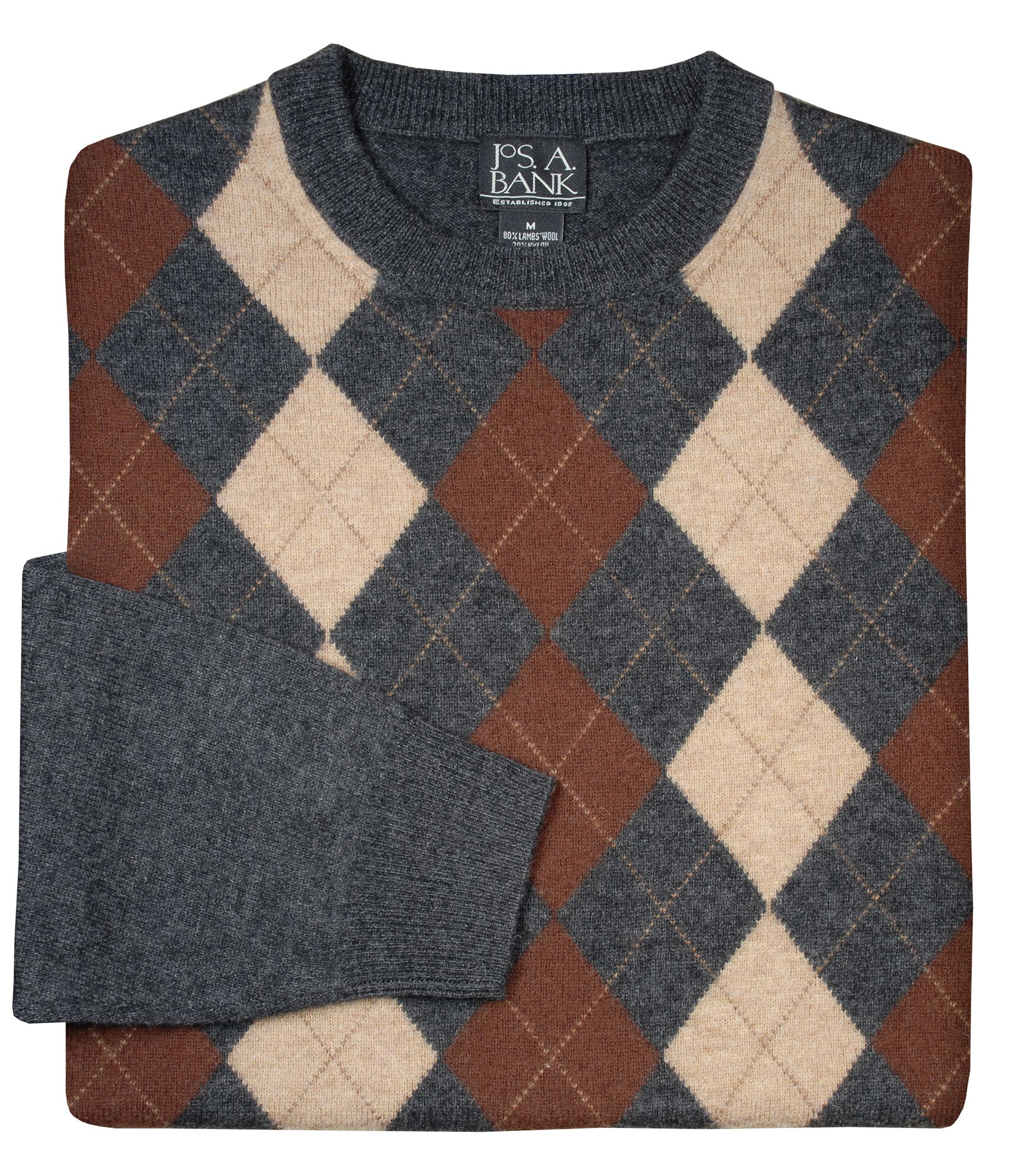 Fine Lambswool Argyle Crew Neck Sweater- 3 for $99
