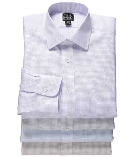 Traveler Spread Collar Mini Check Broadcloth Dress Shirt