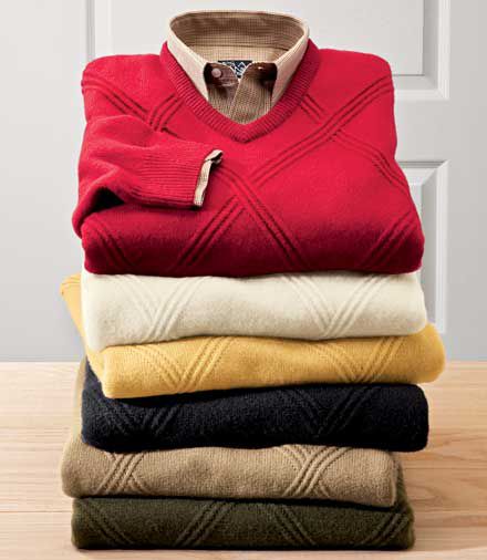 Lambswool Tonal Diamond V-Neck Sweater
