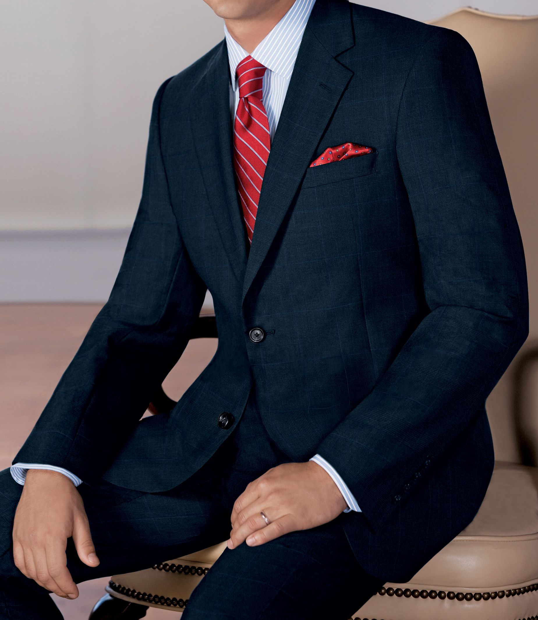 Business Express 2-Button Jacket- Navy Plaid