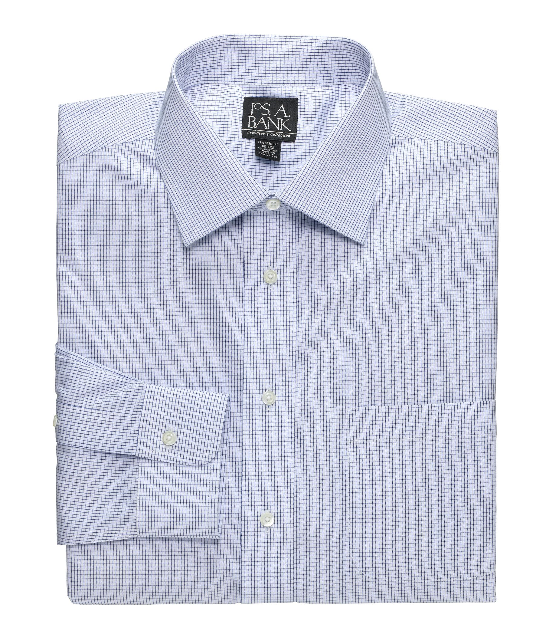 Traveler Tailored Fit Spread Collar Check Dress Shirt