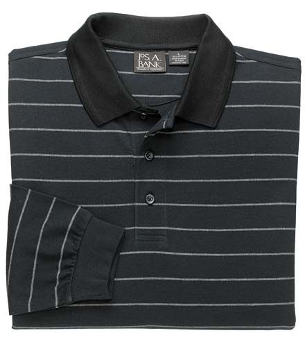 Traveler Long-Sleeve Polo-Black/Charcoal Stripe- 3 for $99
