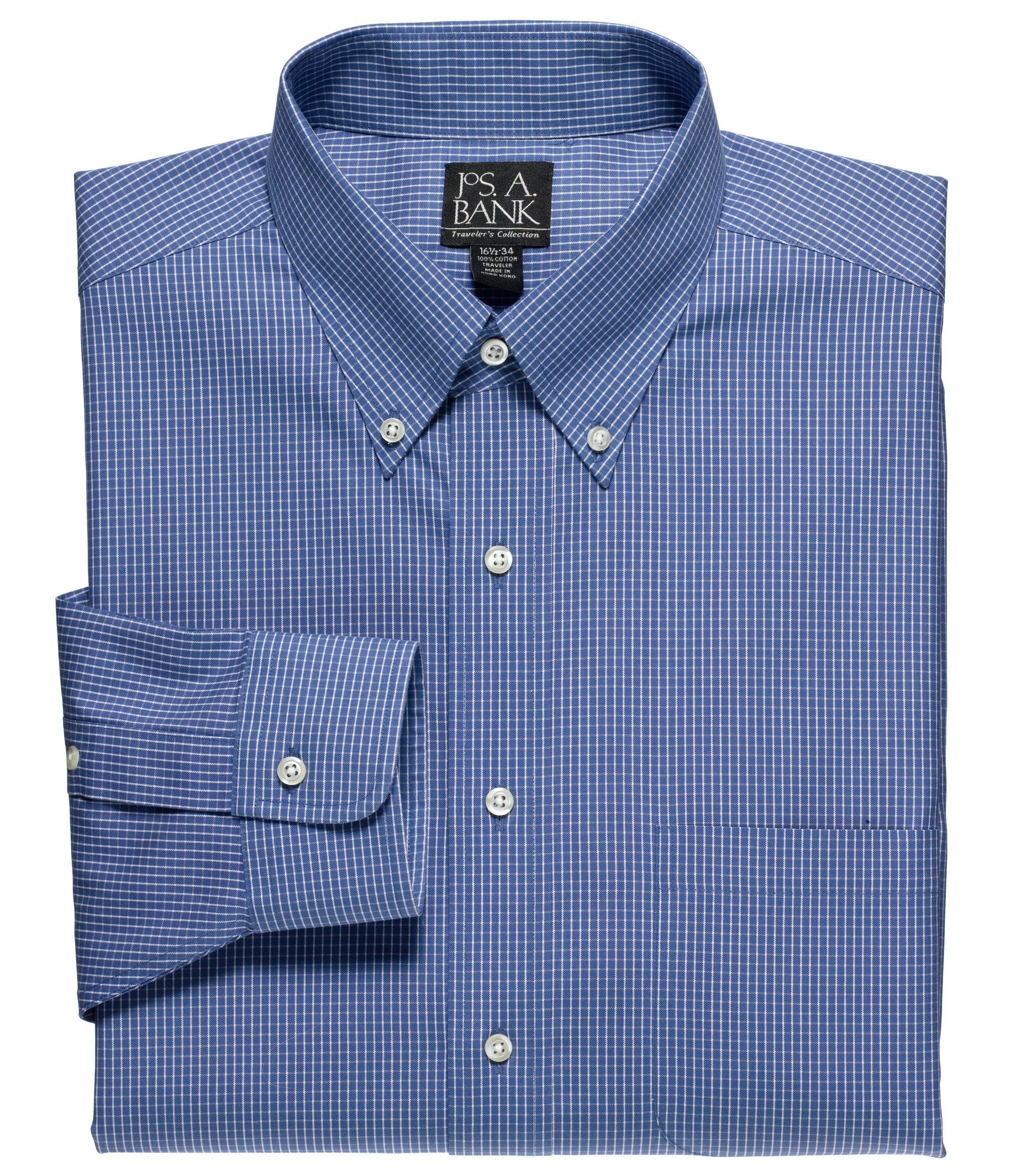 Traveler Tailored Fit Pinpoint Check Buttondown Collar Dress Shirt
