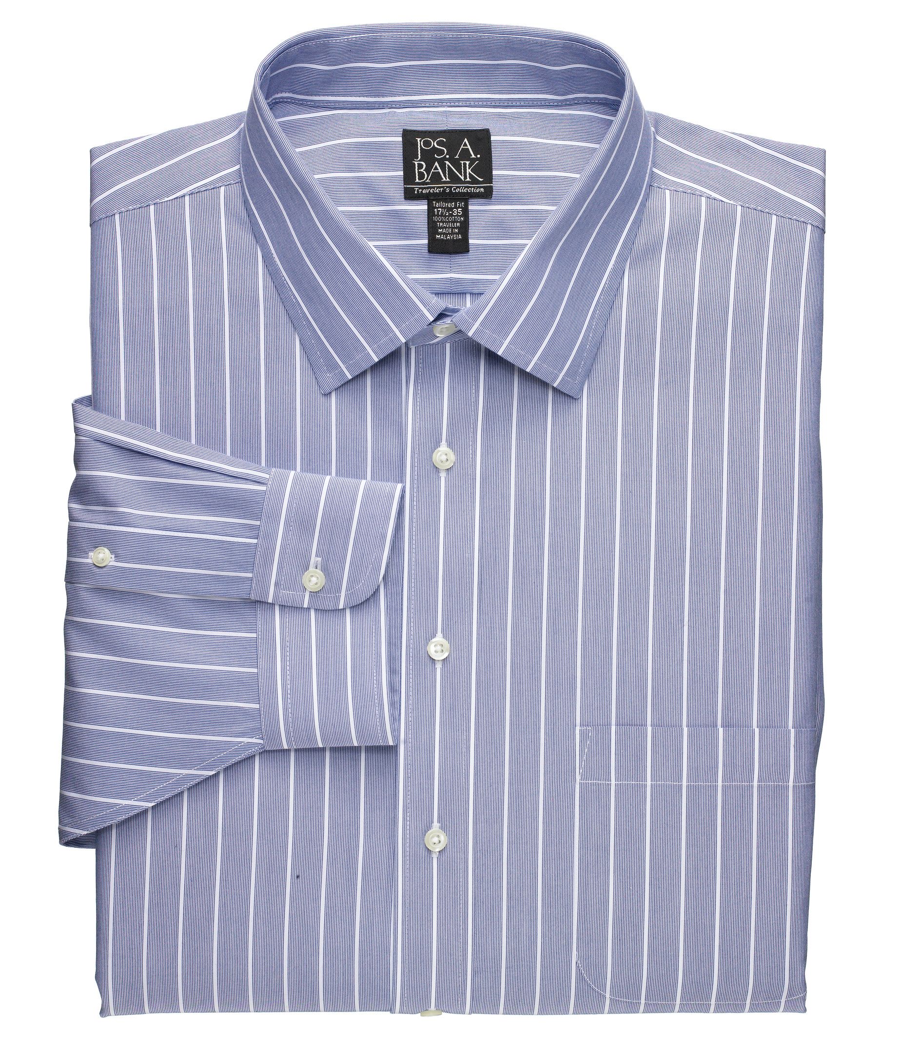 Traveler Tailored Fit Spread Collar Stripe Dress Shirt