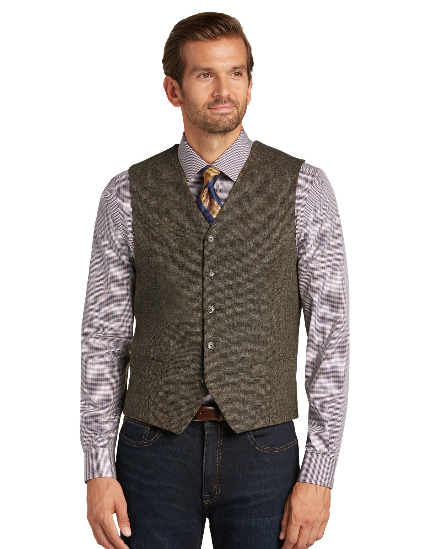 1905 Collection Tailored Fit Donegal Tweed Vest - Vests | Jos A Bank