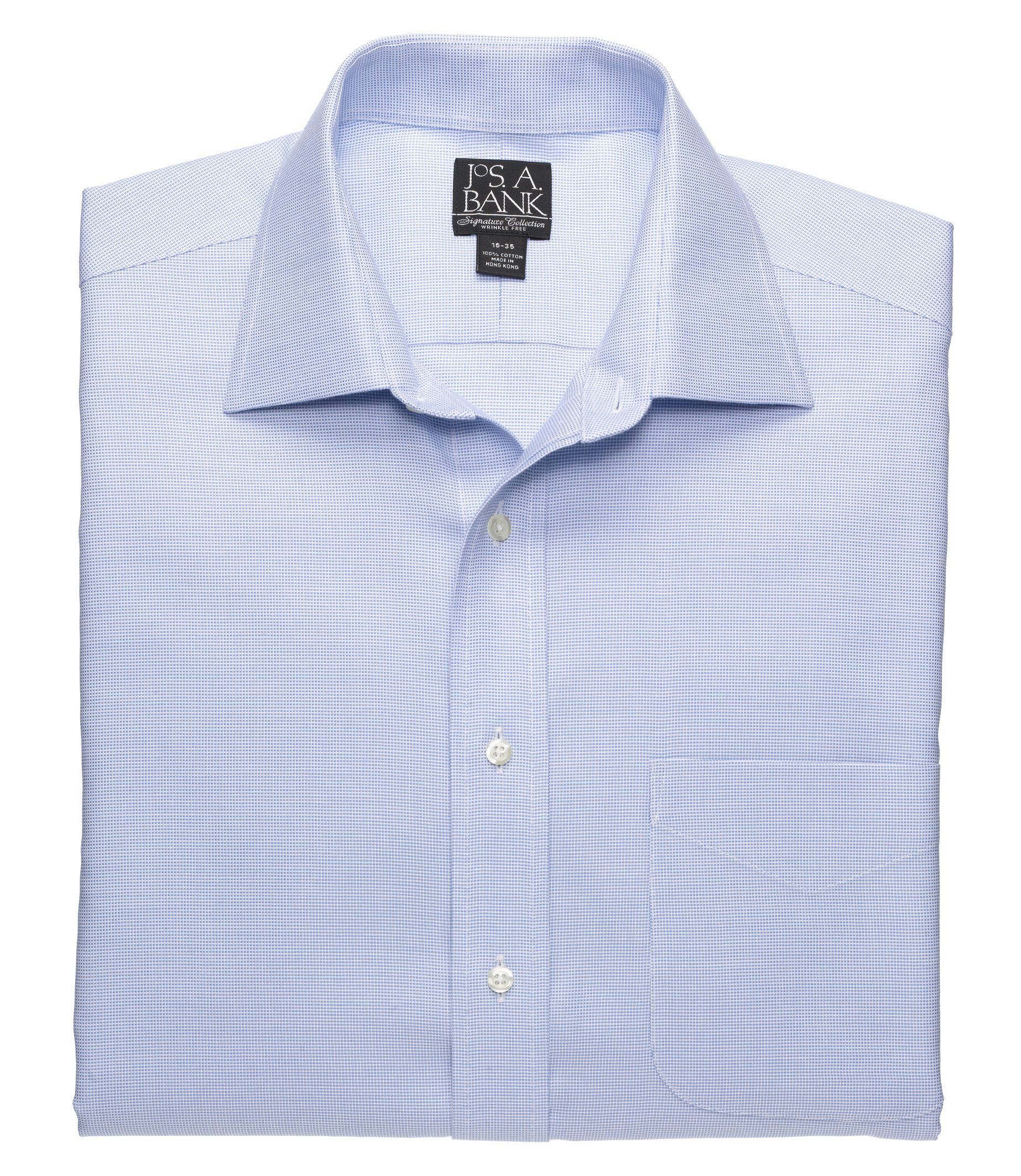 Signature Wrinkle-Free Spread Collar Barrel Cuff Basketweave Dress Shirt