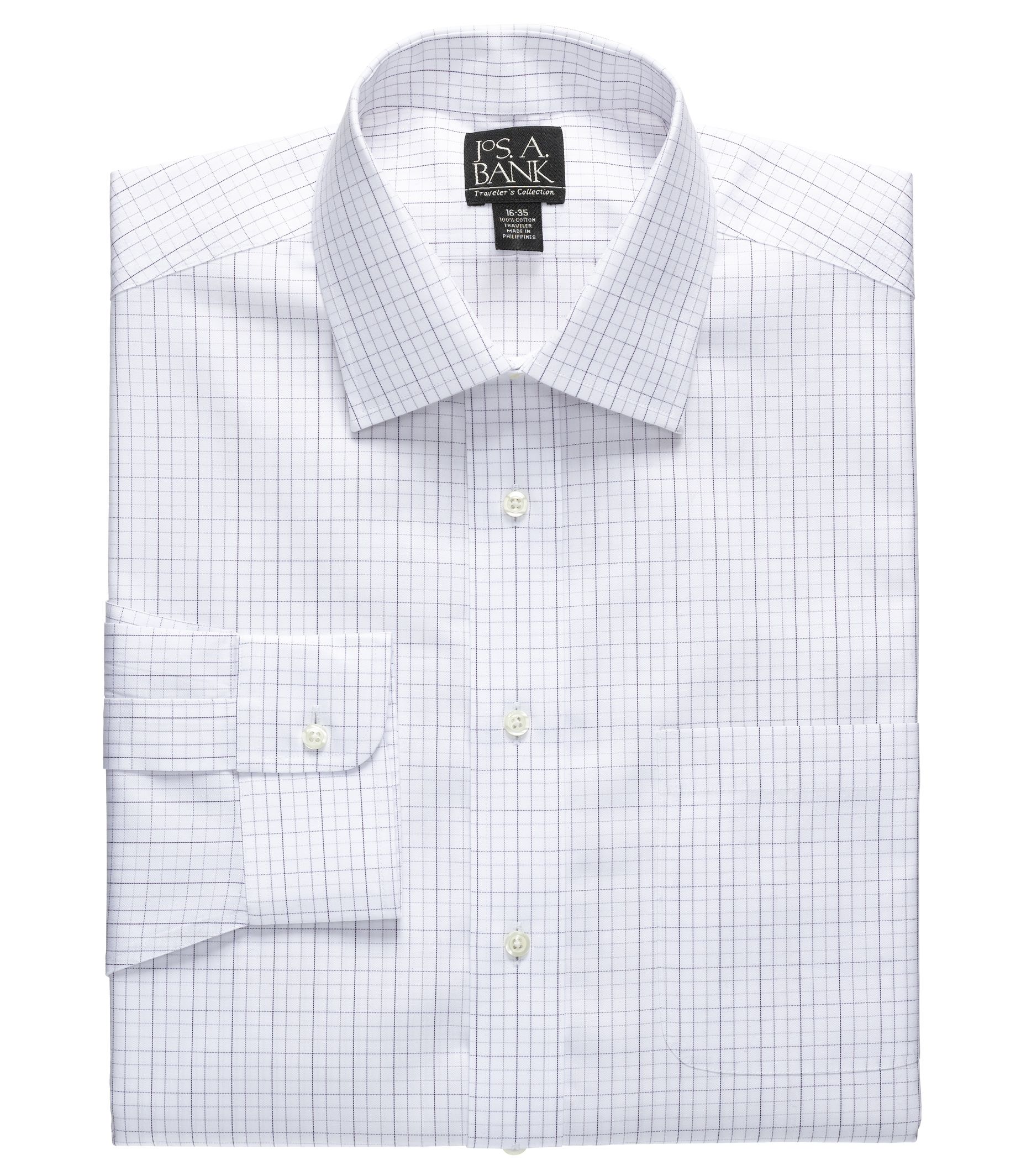 Traveler Pinpoint Plaid Spread Collar Dress Shirt
