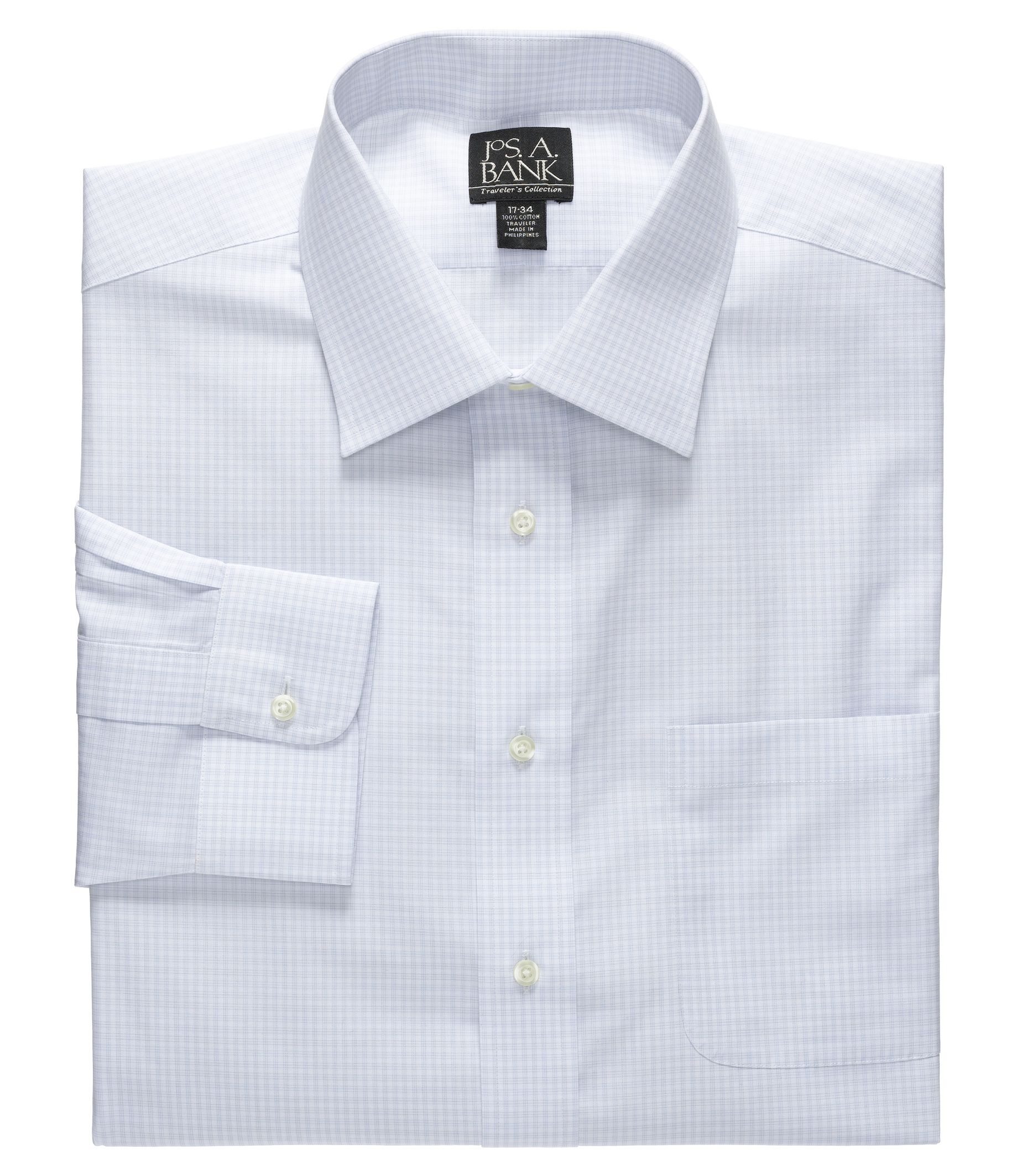 Traveler Tailored Fit Spread Collar Plaid Dress Shirt- 3 for $149