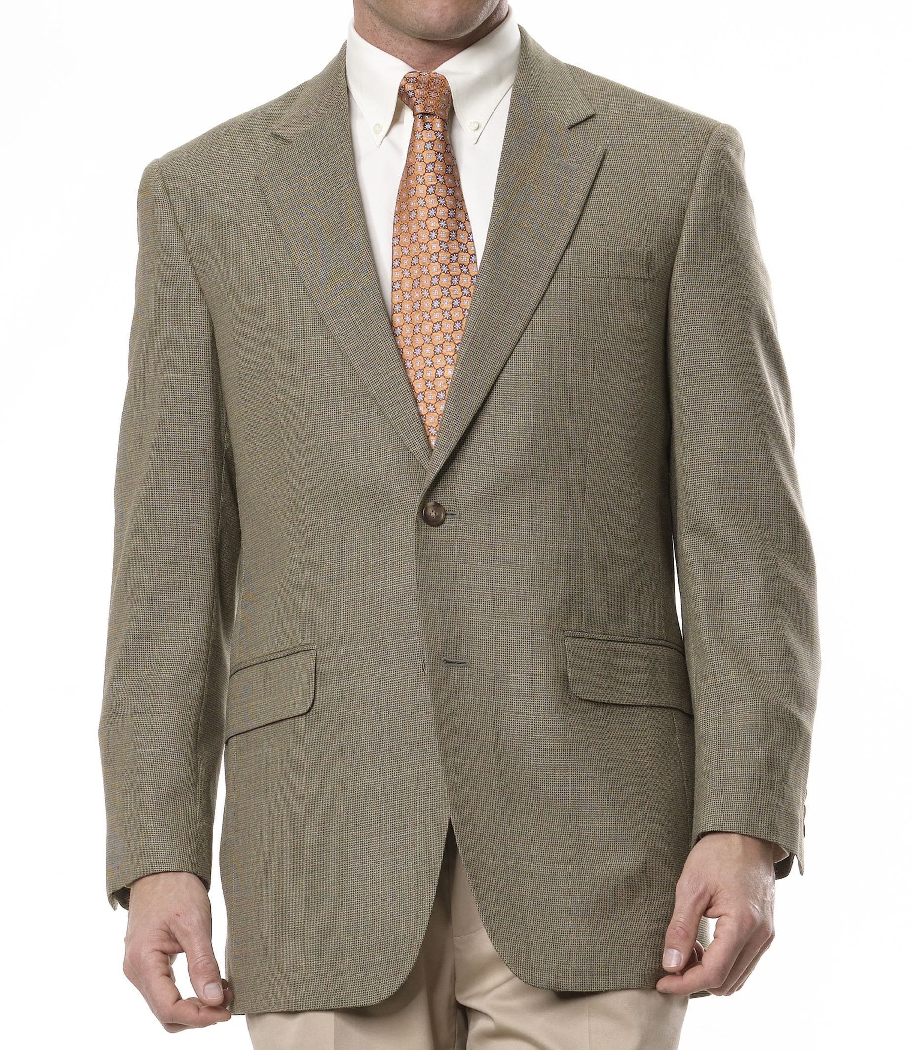 Executive 2 Button Sportcoat- Olive Tan Navy Small Tic