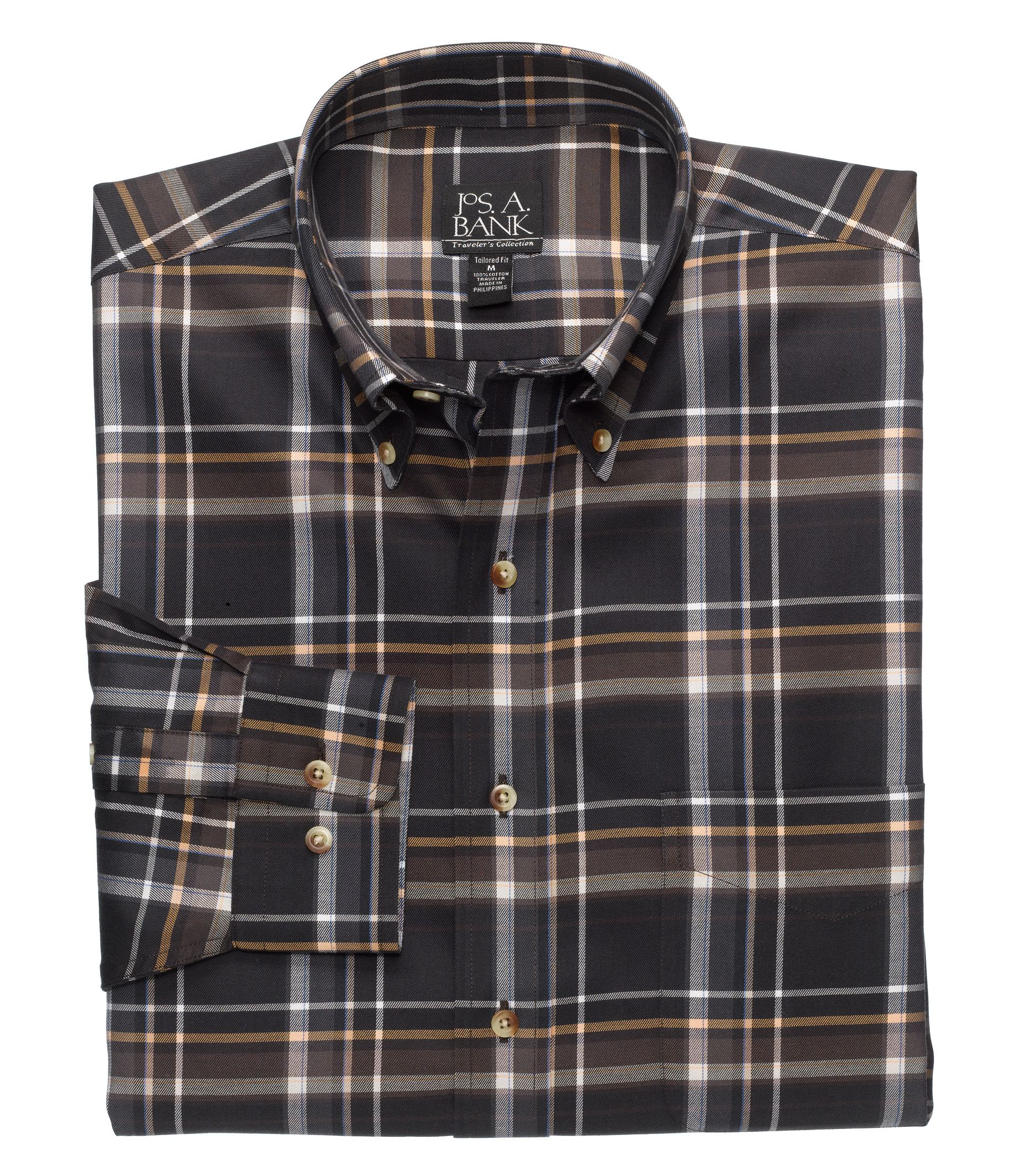 Traveler Long Sleeve Patterned Cotton Buttondown Sportshirt Big or Tall