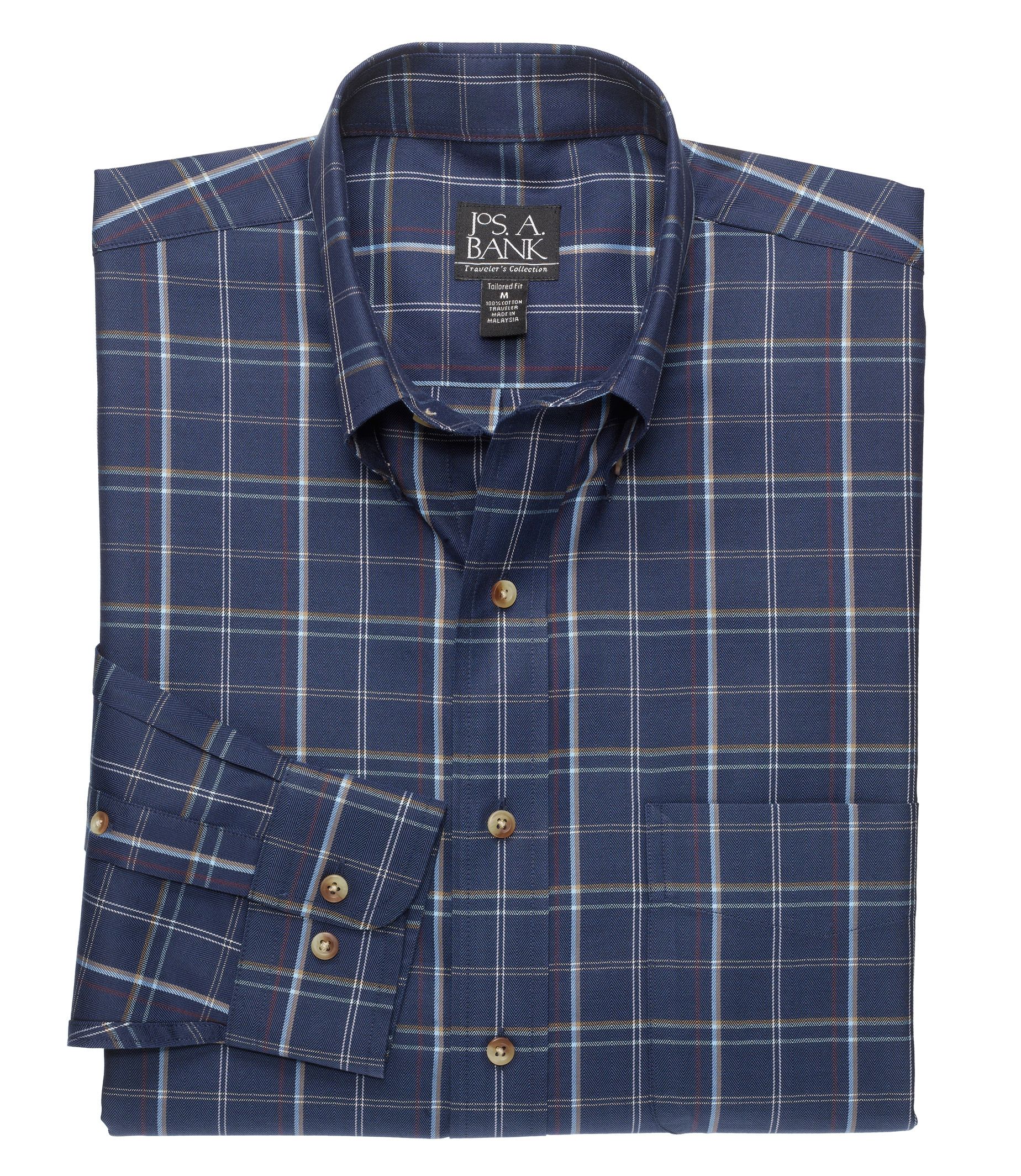 Traveler Long Sleeve Patterned Cotton Buttondown Sportshirt Big or Tall