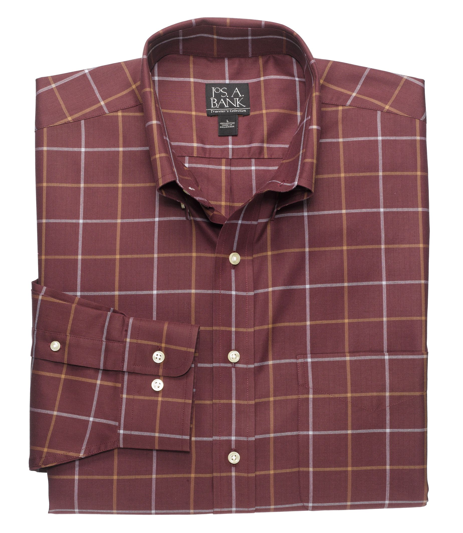 Traveler Long Sleeve Patterned Cotton Buttondown Sportshirt Big or Tall