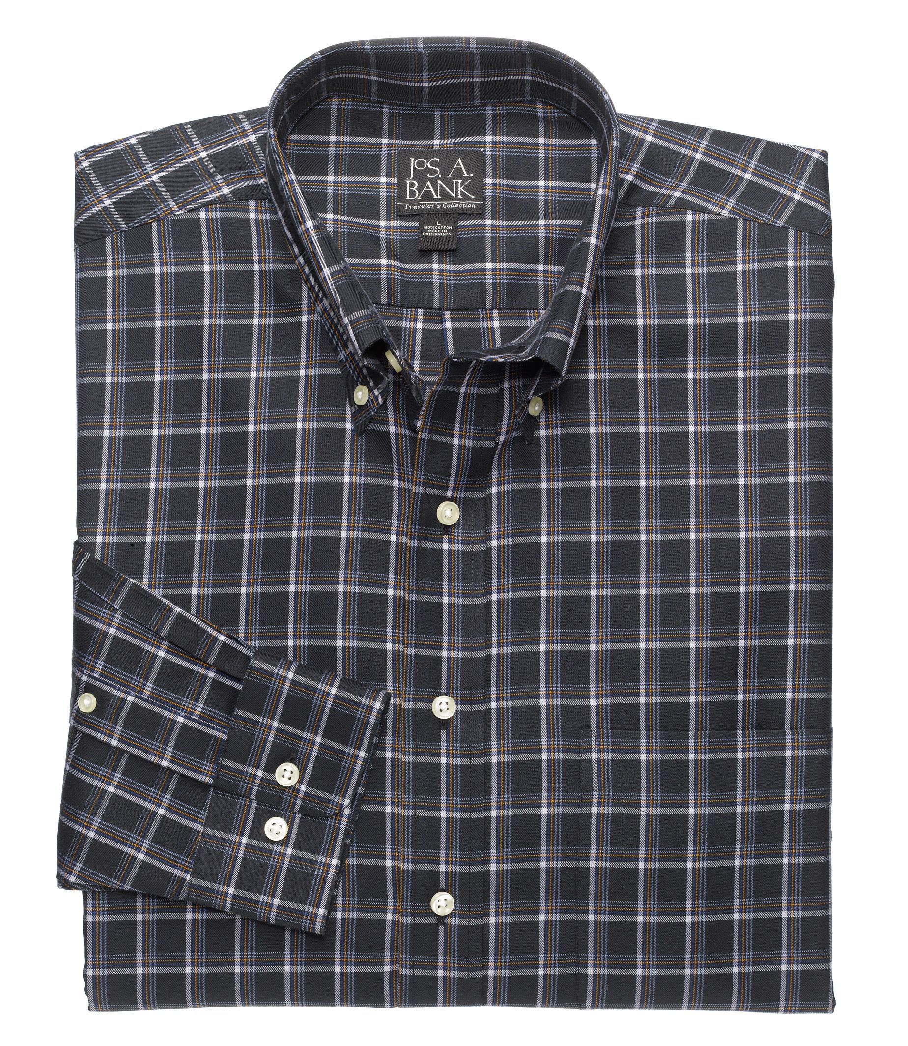 Traveler Long Sleeve Patterned Cotton Buttondown Sportshirt Big or Tall