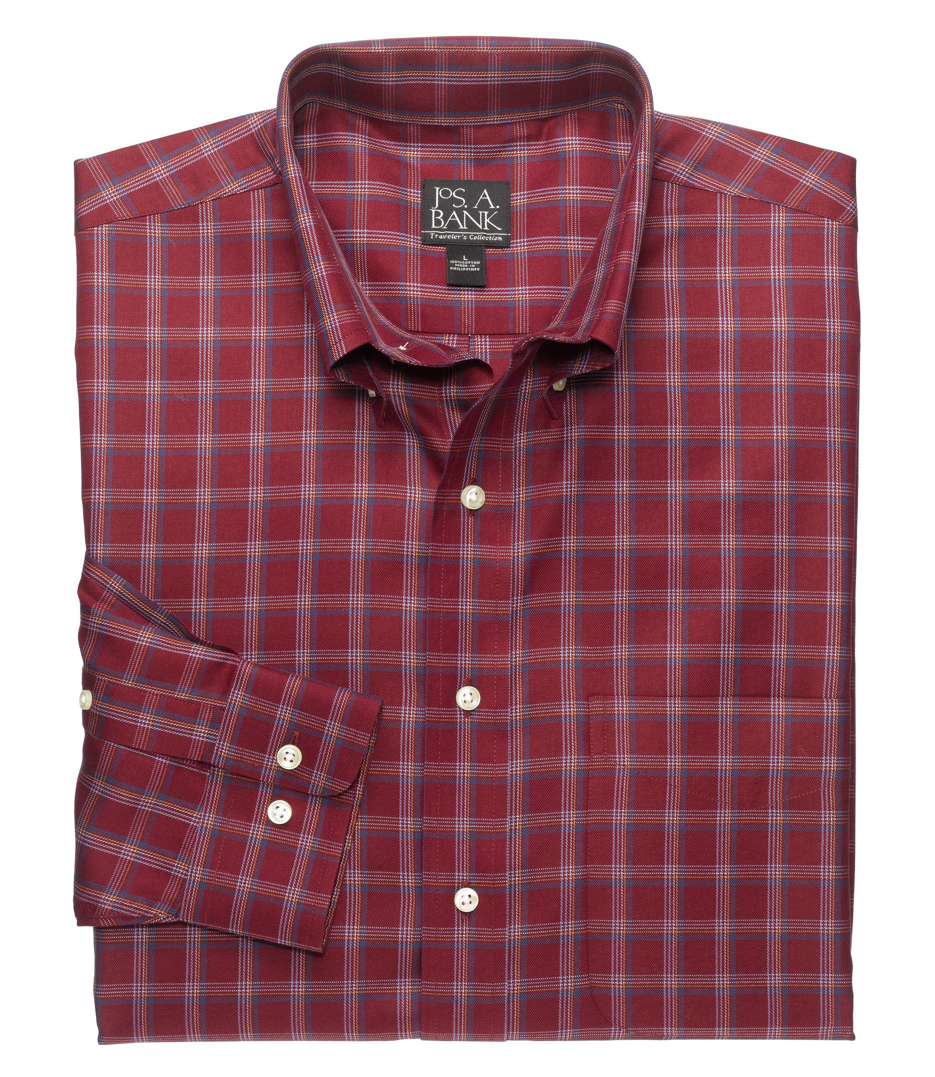 Traveler Long Sleeve Patterned Cotton Buttondown Sportshirt Big or Tall
