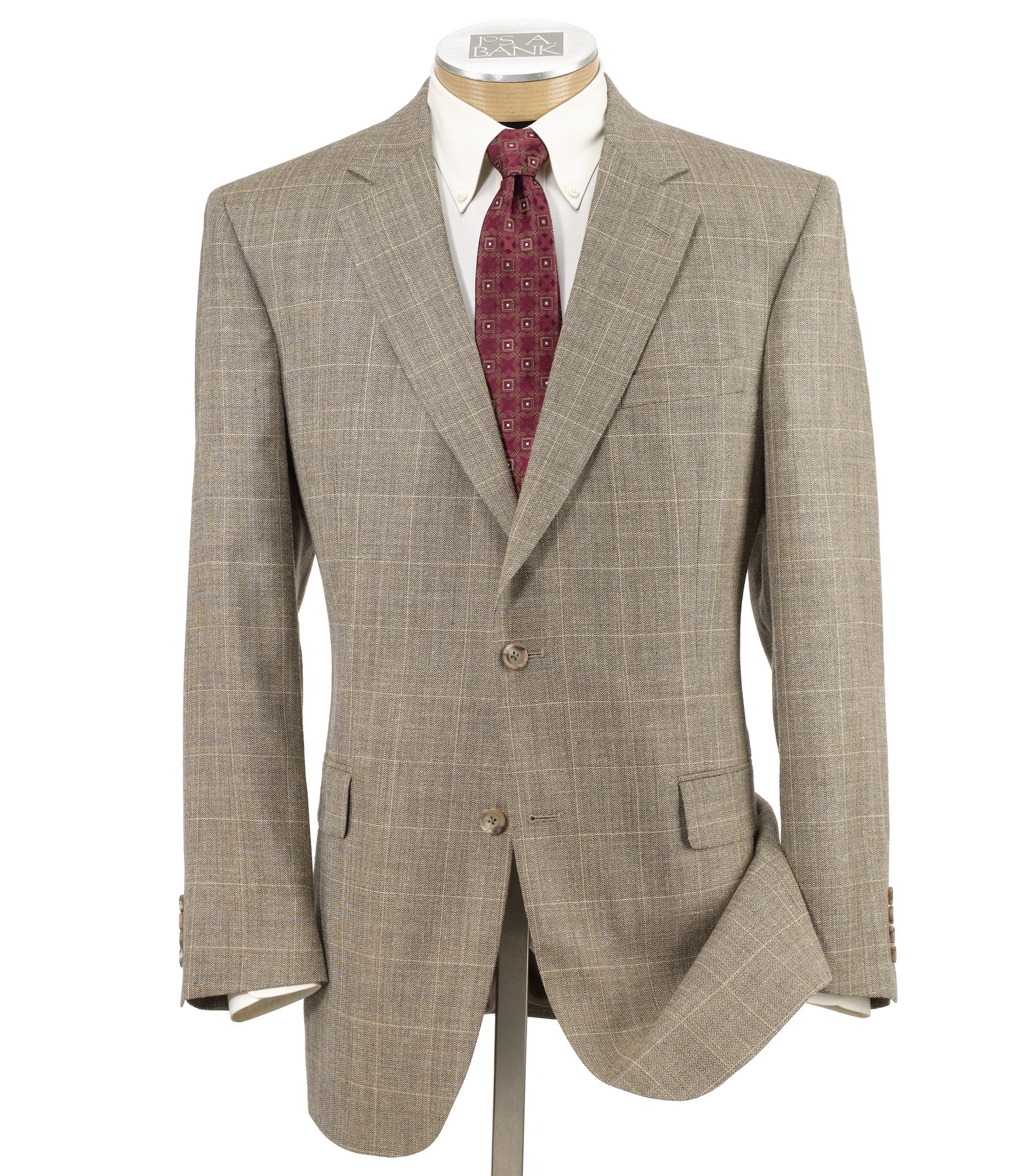 Executive 2-Button Sportcoat- Taupe Herringbone Windowpane