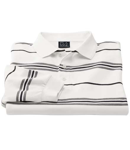 Traveler Long-Sleeve Polo-White/Charcoal Stripe- Big and Tall