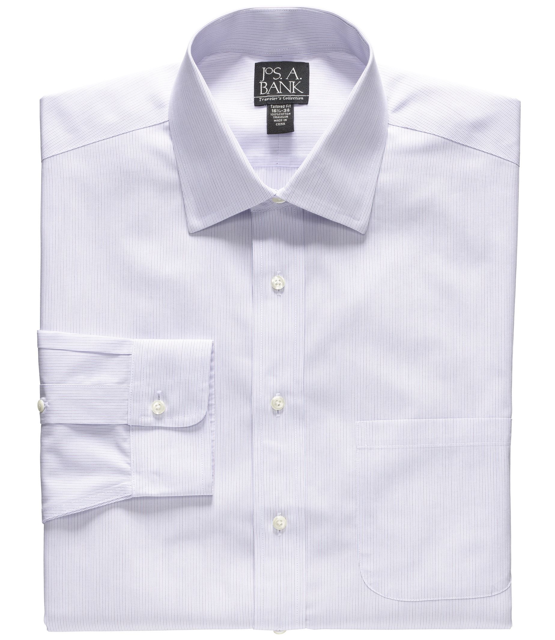 Traveler Tailored Fit Spread Collar Stripe Dress Shirt