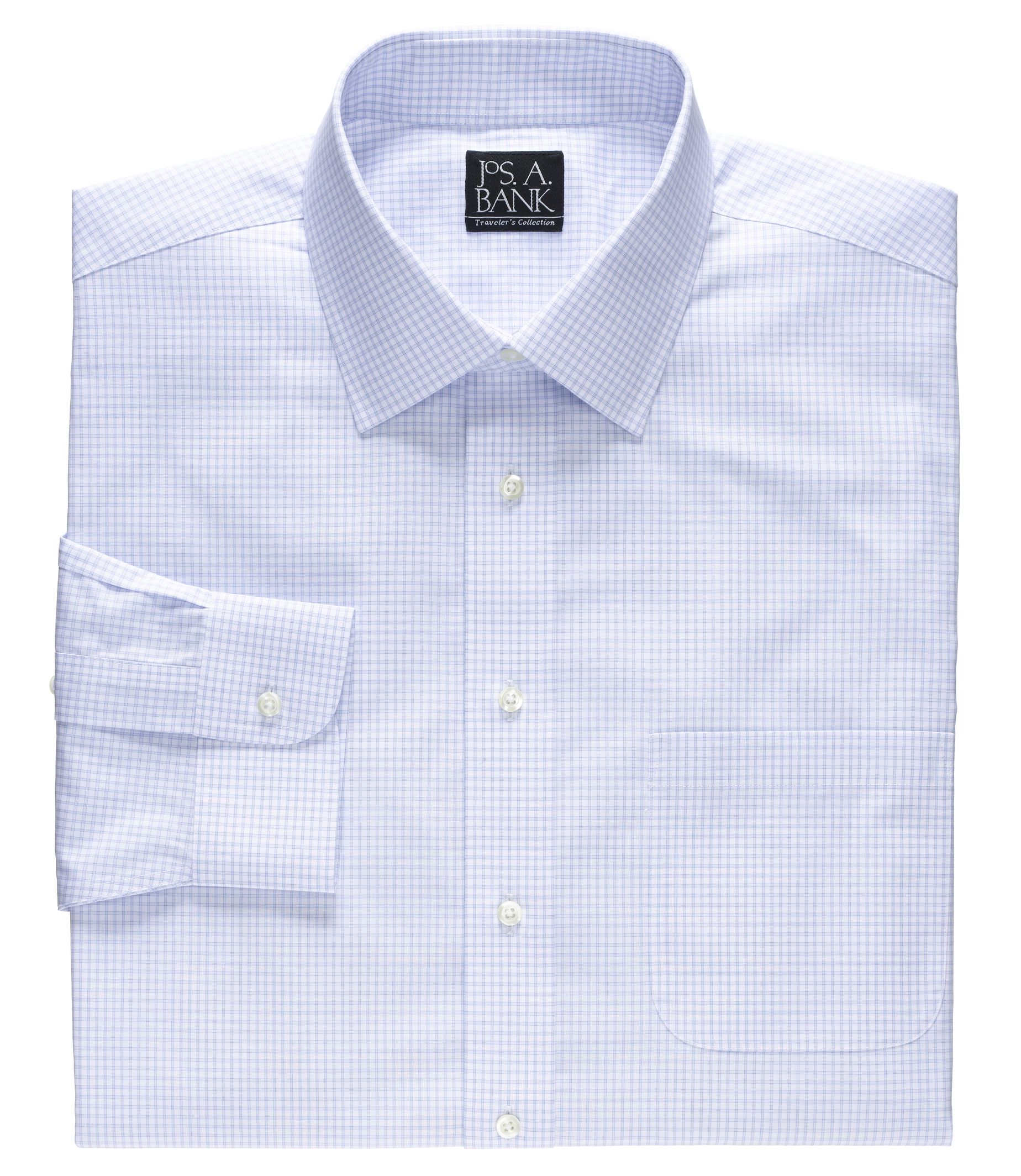 Traveler Tailored Fit Spread Collar Check Dress Shirt