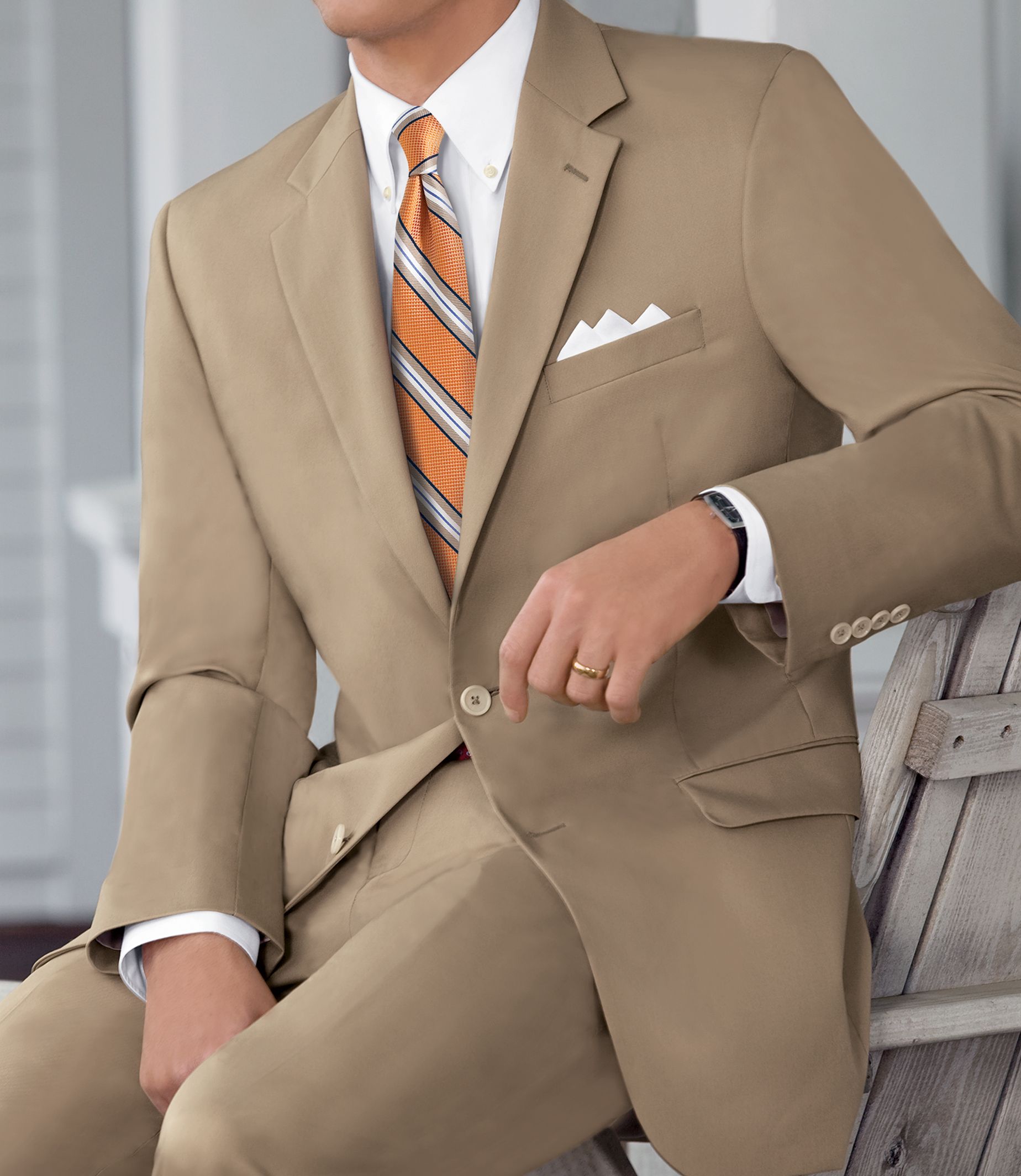 Natural Stretch 2-Button Poplin Plain Front Suit- Sizes 42-52