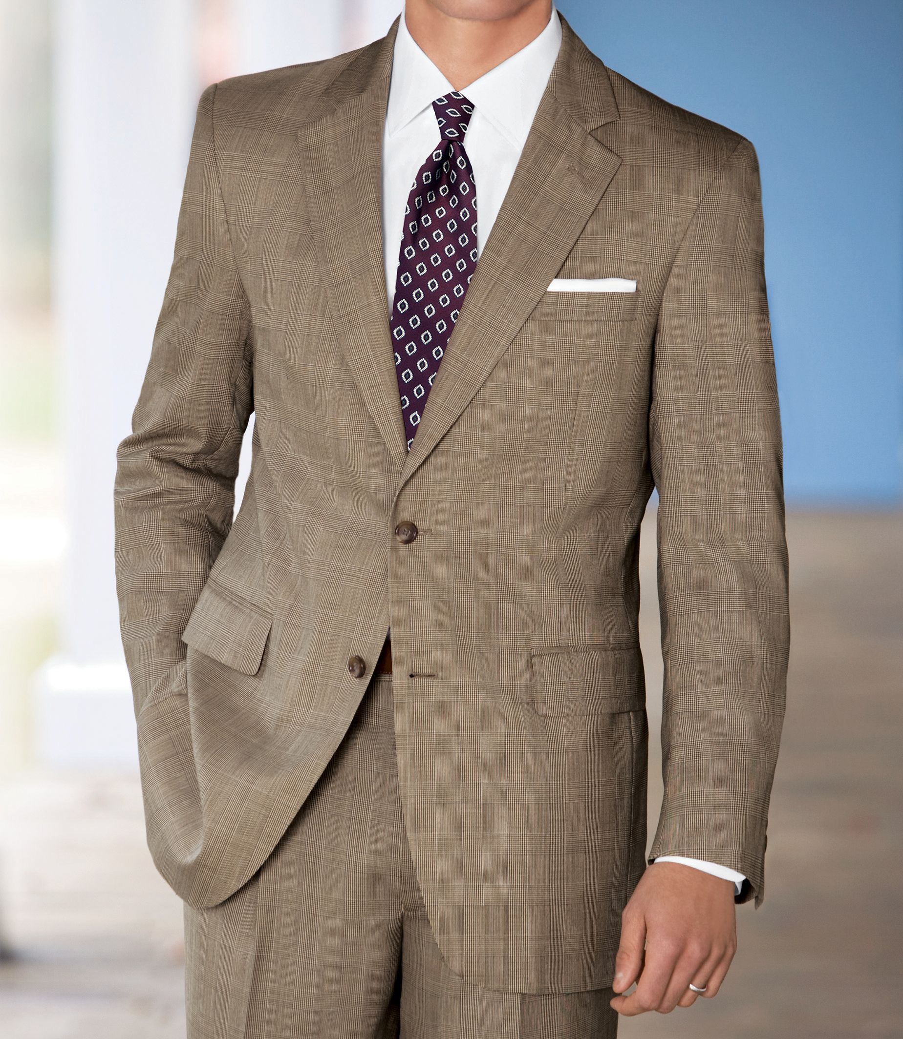 Stays Cool 2-Button Wool Pattern Suit- Sizes 44 X-Long-52