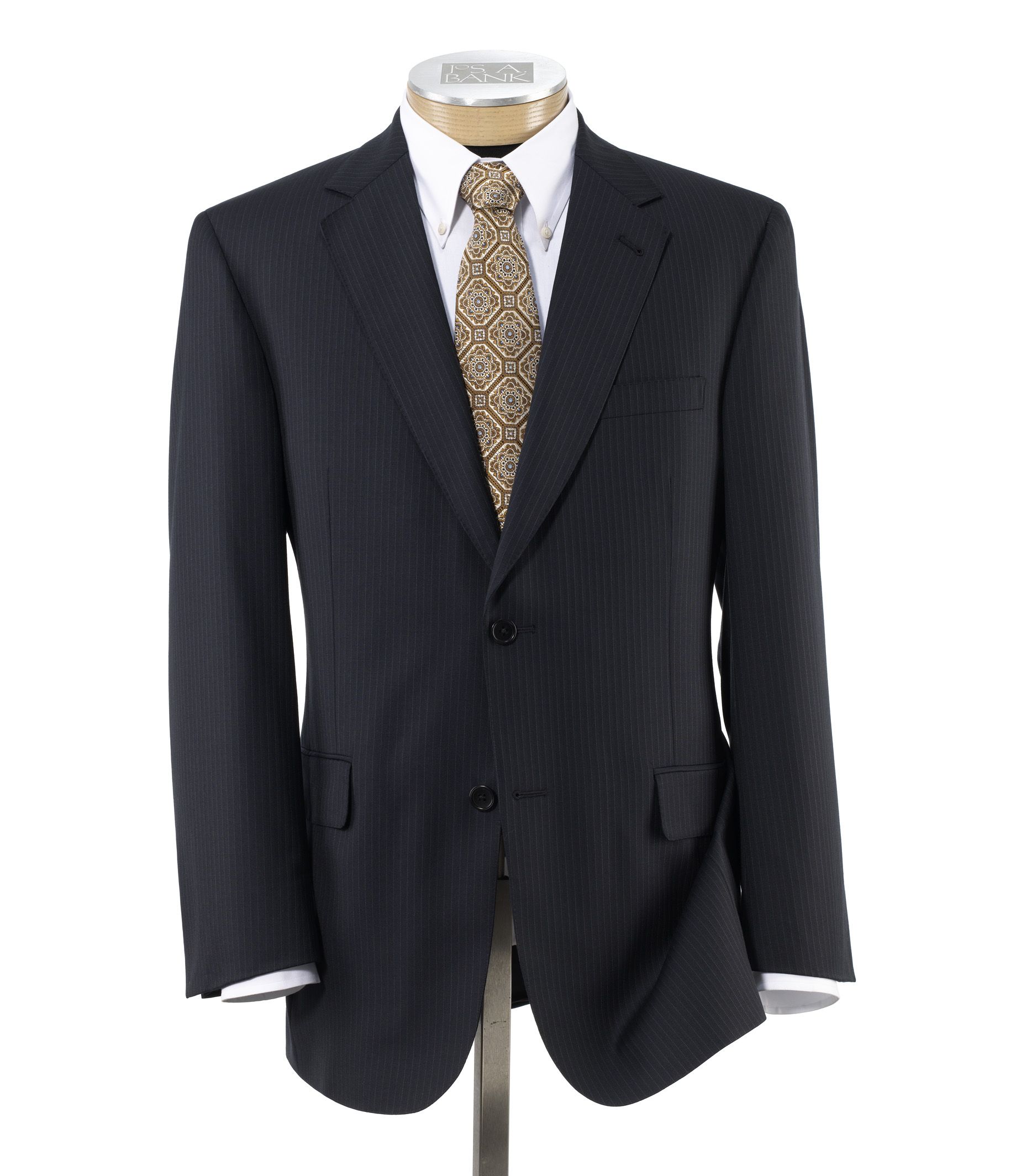 Signature Gold 2-Button Wool Suit- Black Herringbone Narrow Stripe