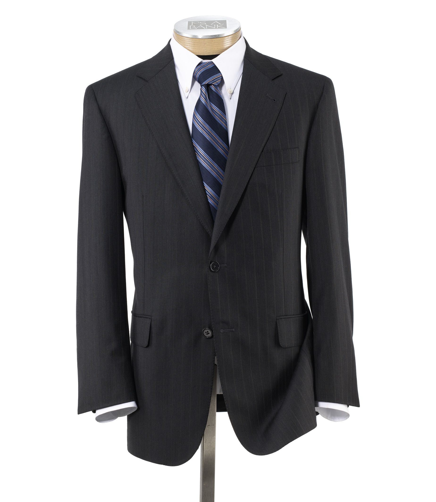 Signature Gold 2-Button Wool Suit- Charcoal Fancy Wide Stripe