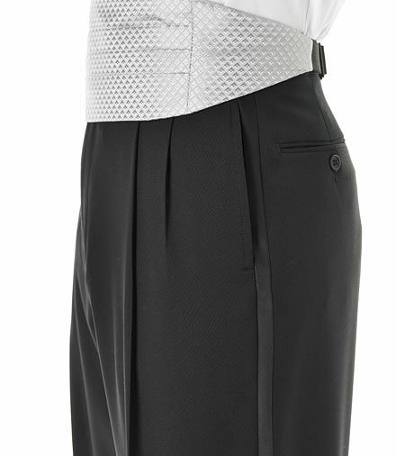 Black Pleated Front Tuxedo Trousers