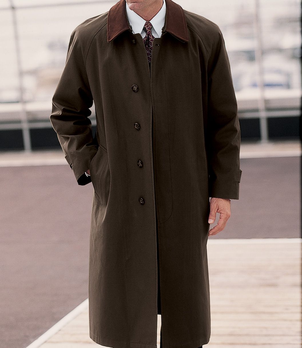 Cotton Raincoat with Leather Collar- Sizes 44-52